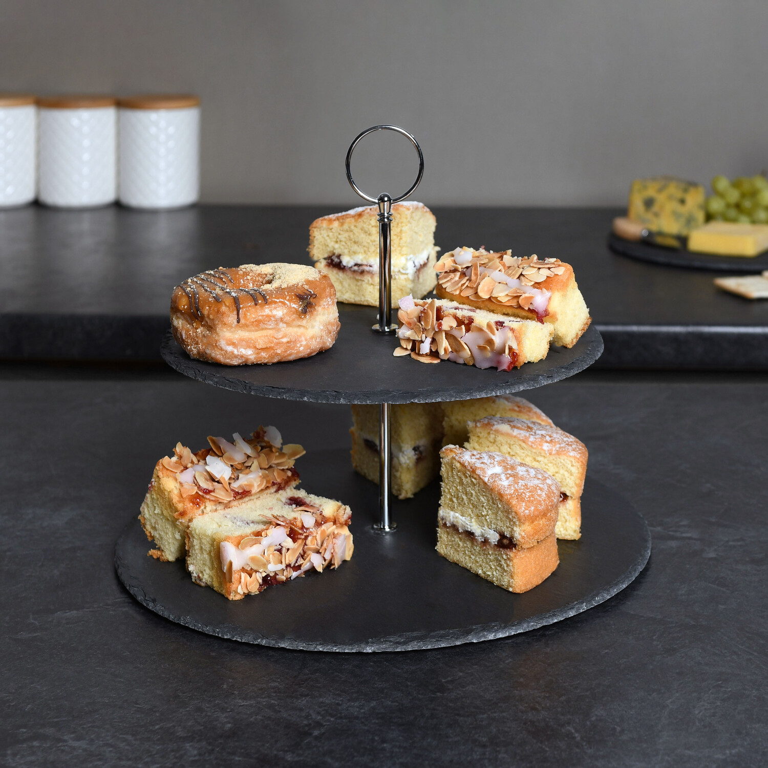 2 Tier Natural Slate Cake Stand Image 2