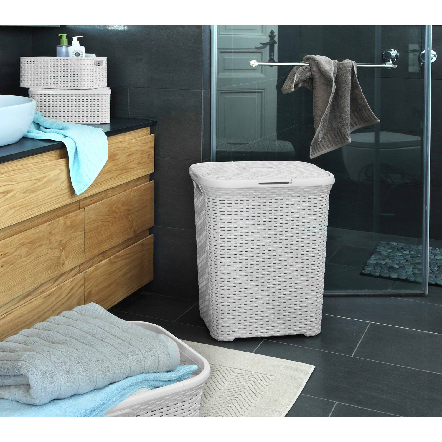 Curver Grey Laundry Basket 60L Image 2