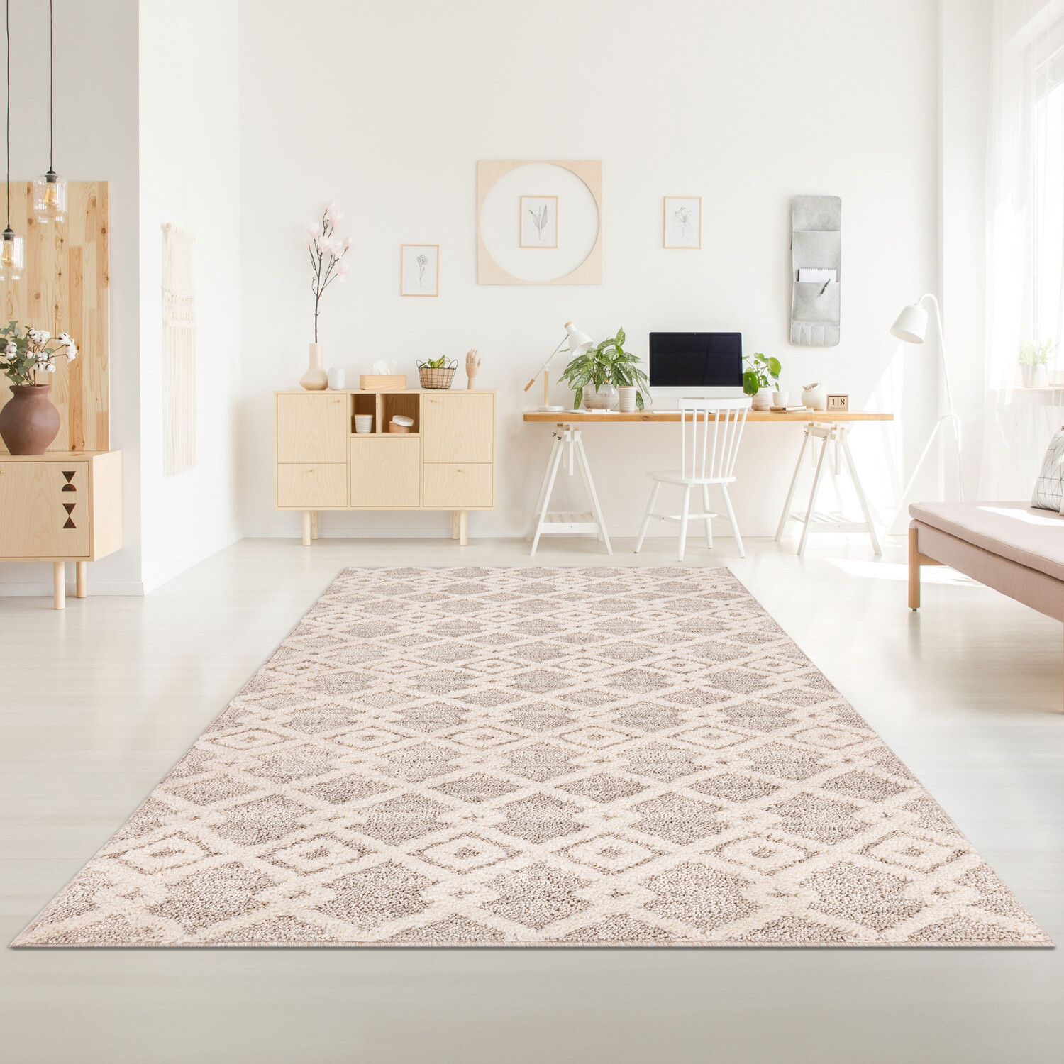 Apollo Geometric Patterned Rug  - Neutral / 160cm Image 2