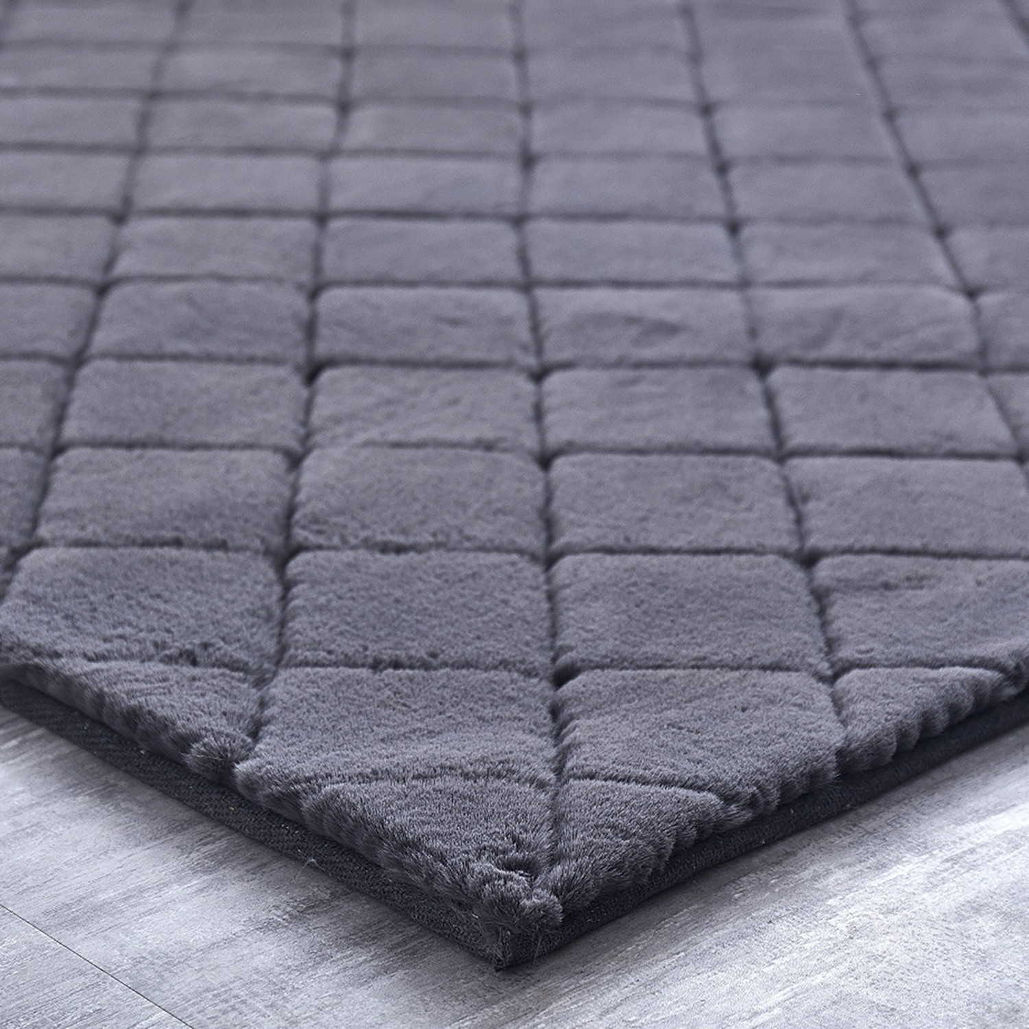 Milly Grey Faux Rabbit Fur Pile Rug Image 2