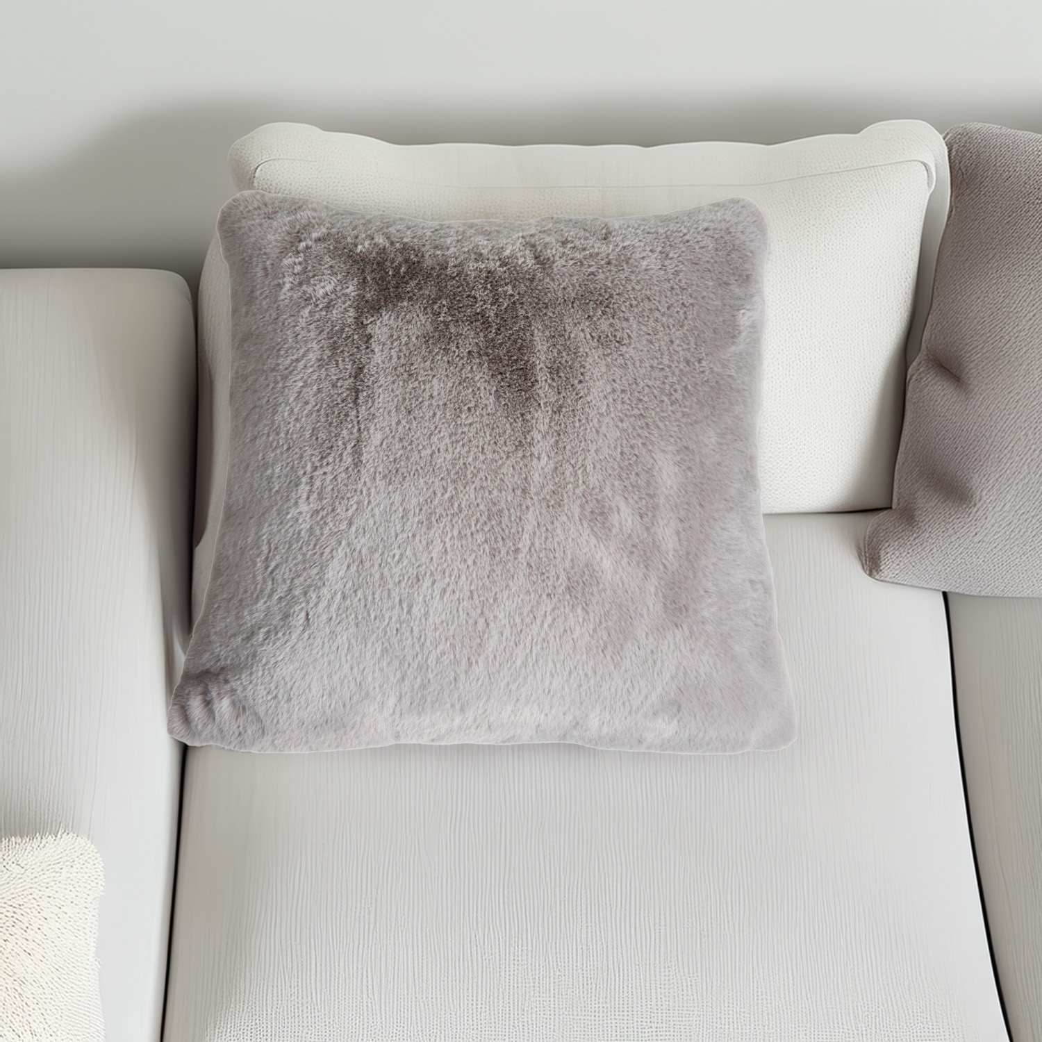 Large Rabbit Faux Fur Cushion Grey Image 6