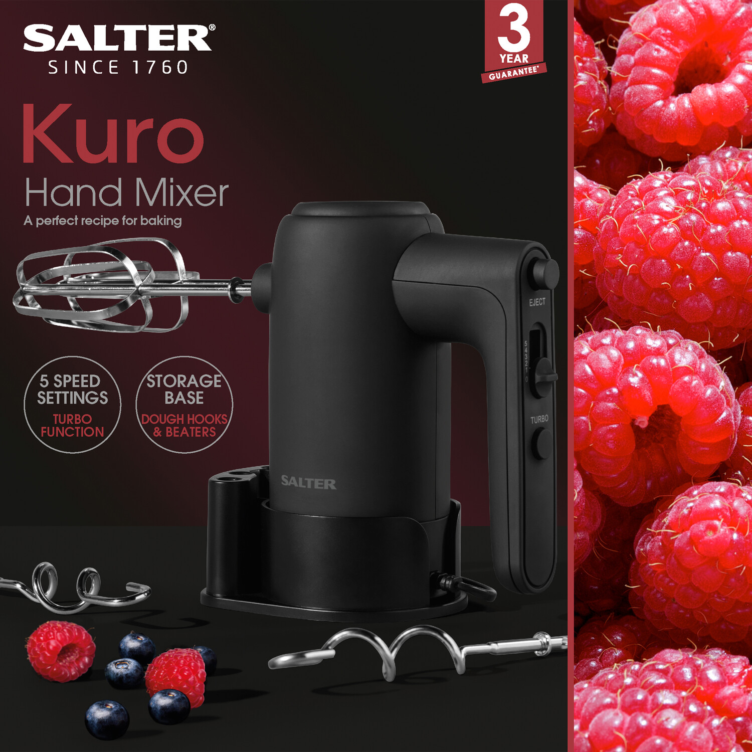 Salter Kuro Easy Store Hand Mixer 300W - Black Image 4
