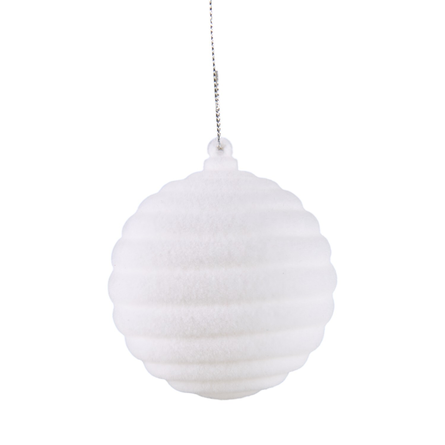 Set of 2 Round Flocked BaublesWhite Image 3