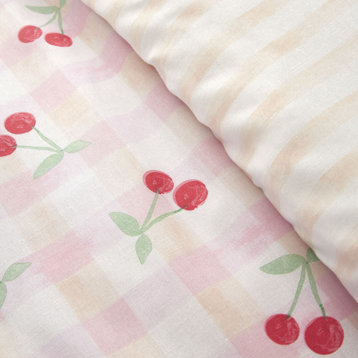 Cherries Gingham Duvet Set - Pink / Single Image 4