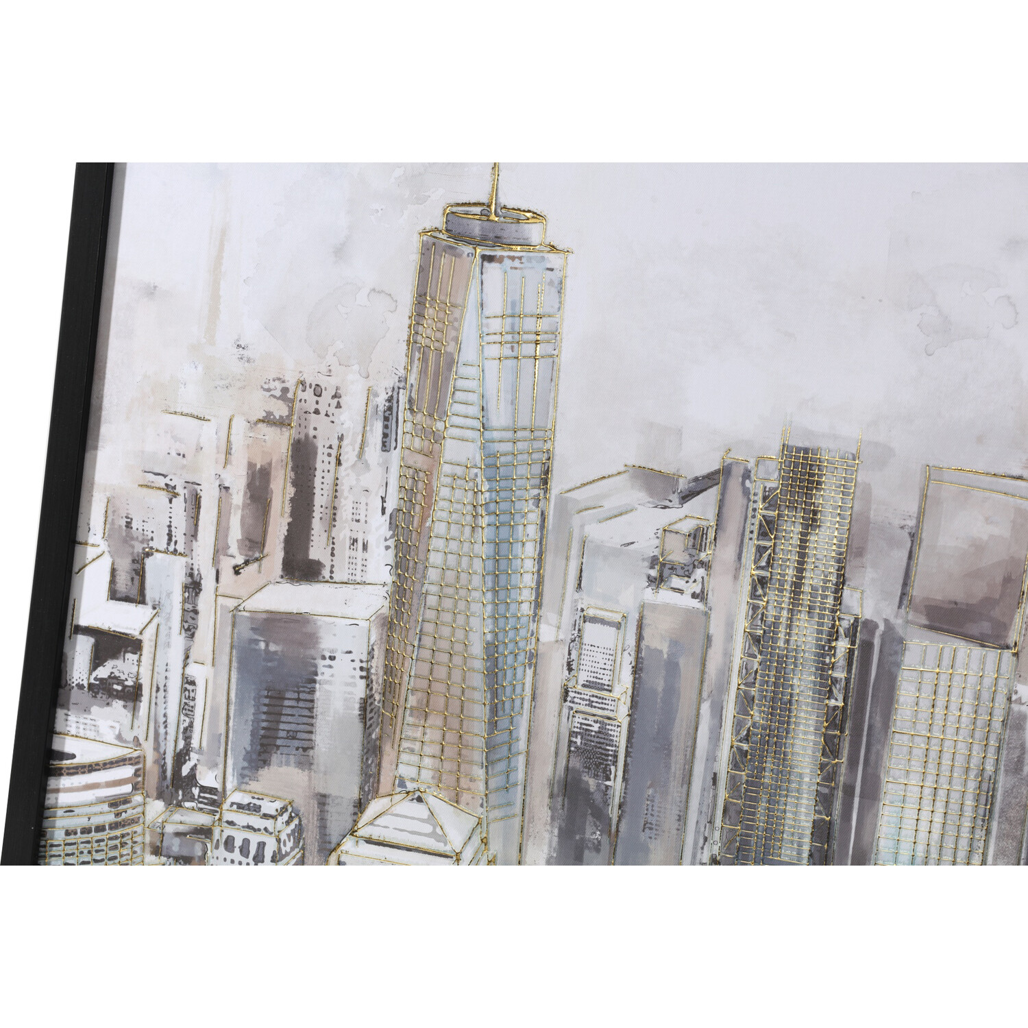 Metallic Illustrated City Framed Art  - Neutral Image 3