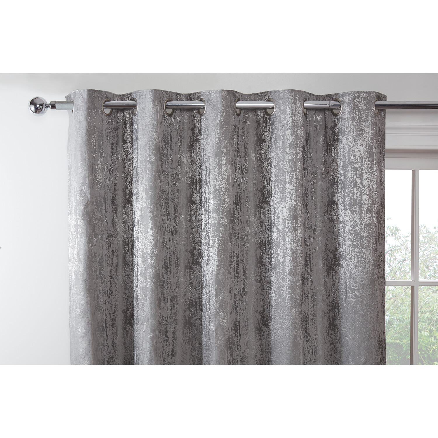Divante Agadir Silver Jacquard Eyelet Curtains 229cm Image 3