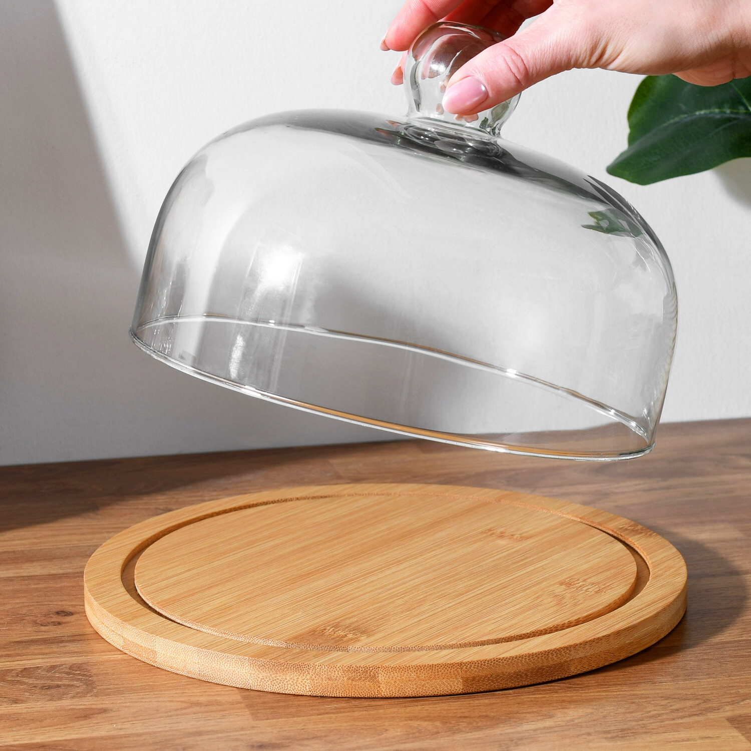 Bamboo Cheese Board with Glass Cloche Image 2
