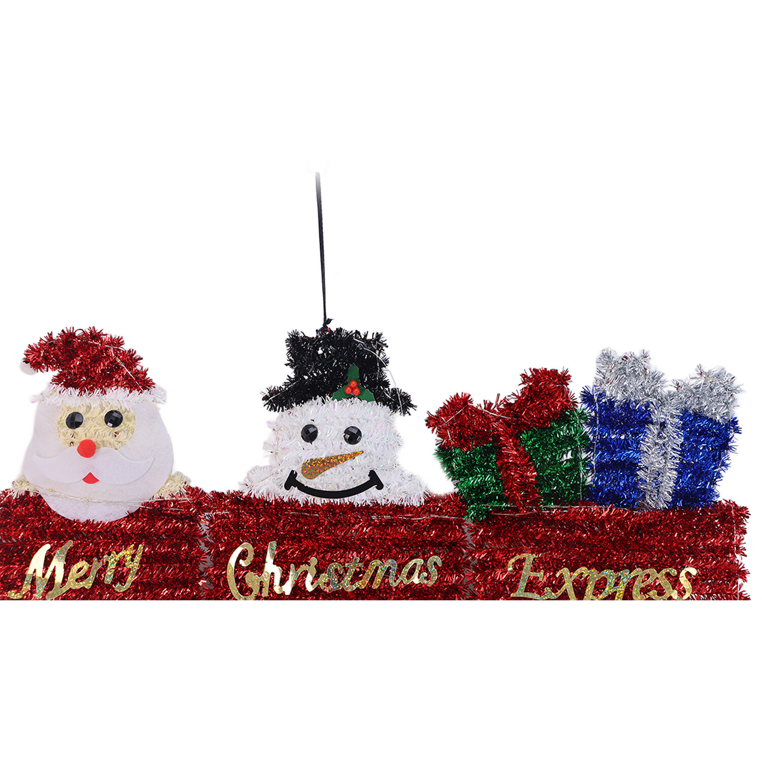 Christmas Tinsel Train Decoration with LED Red Image 2