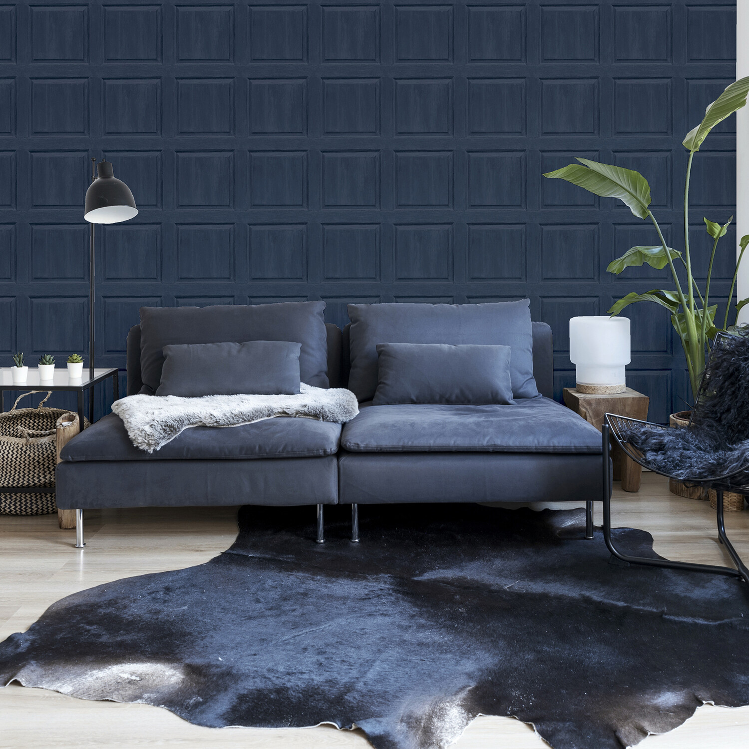 Washed Panelled Wallpaper - Navy Image 7