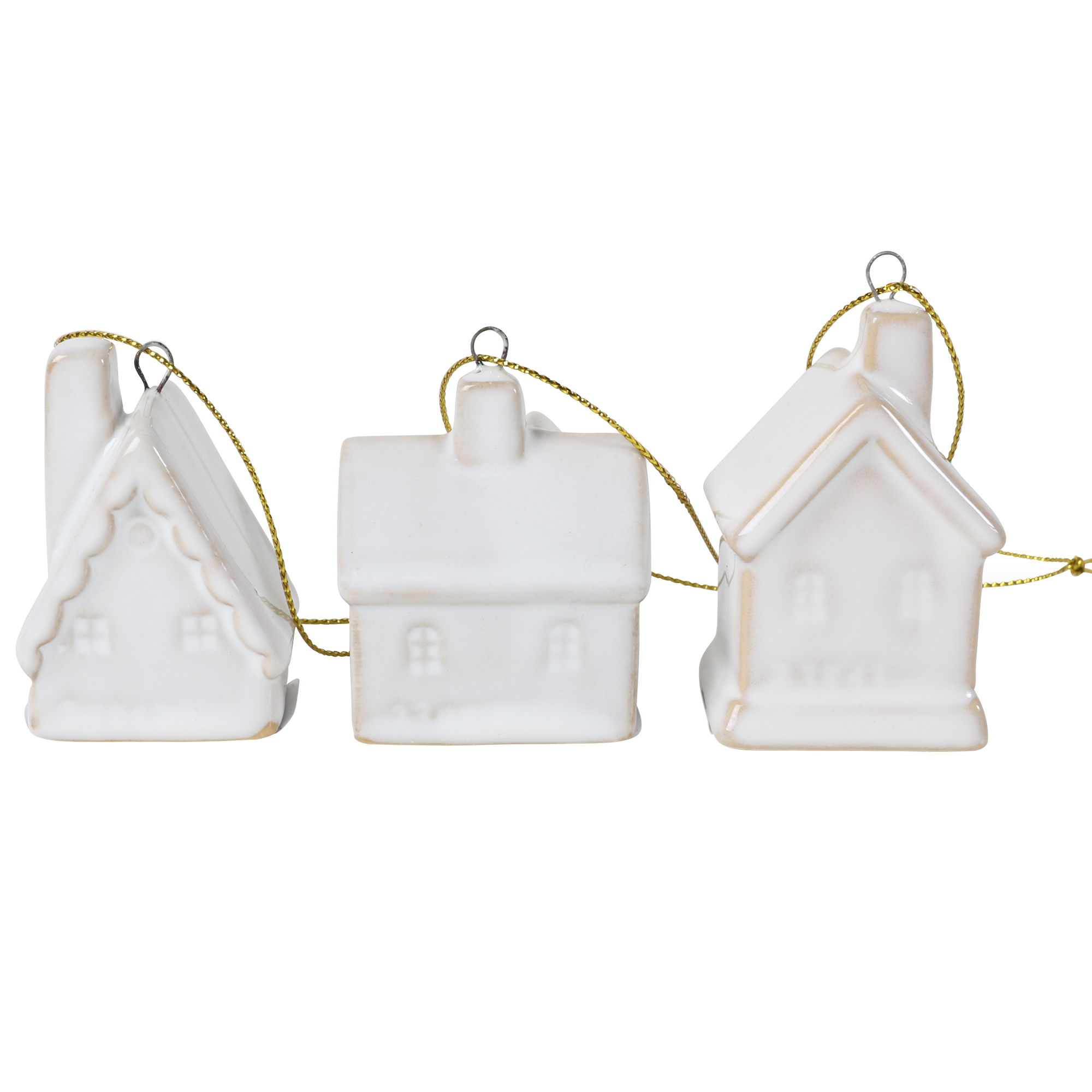 Pack of 3 Ceramic House Hanging Decorations - White Image 2