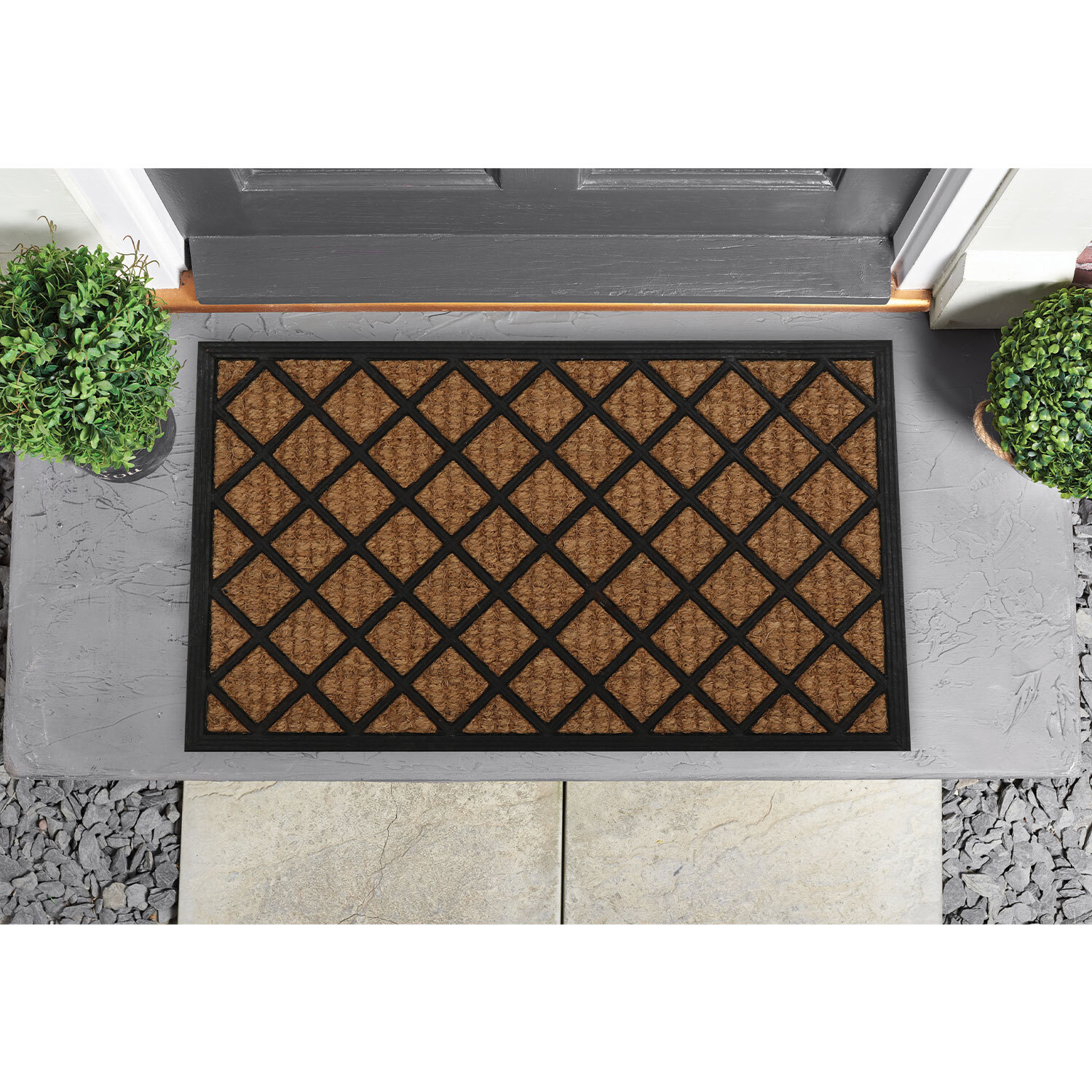 Black Squares Rubber Backed Coir Door Mat 45 x 75cm Image 2