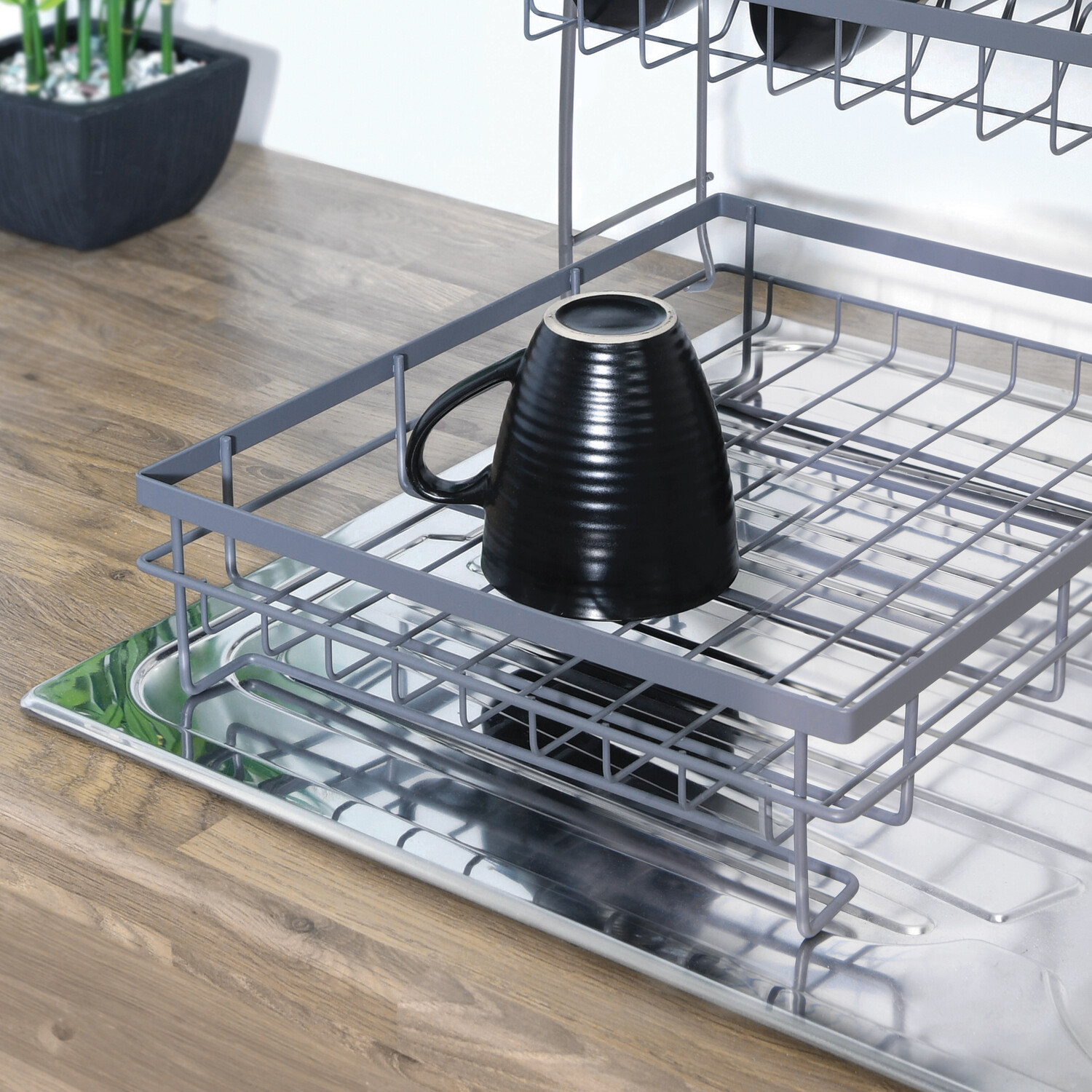Graphite 2 Tier Dish Drainer with Grey Tray Graphite Grey Image 6