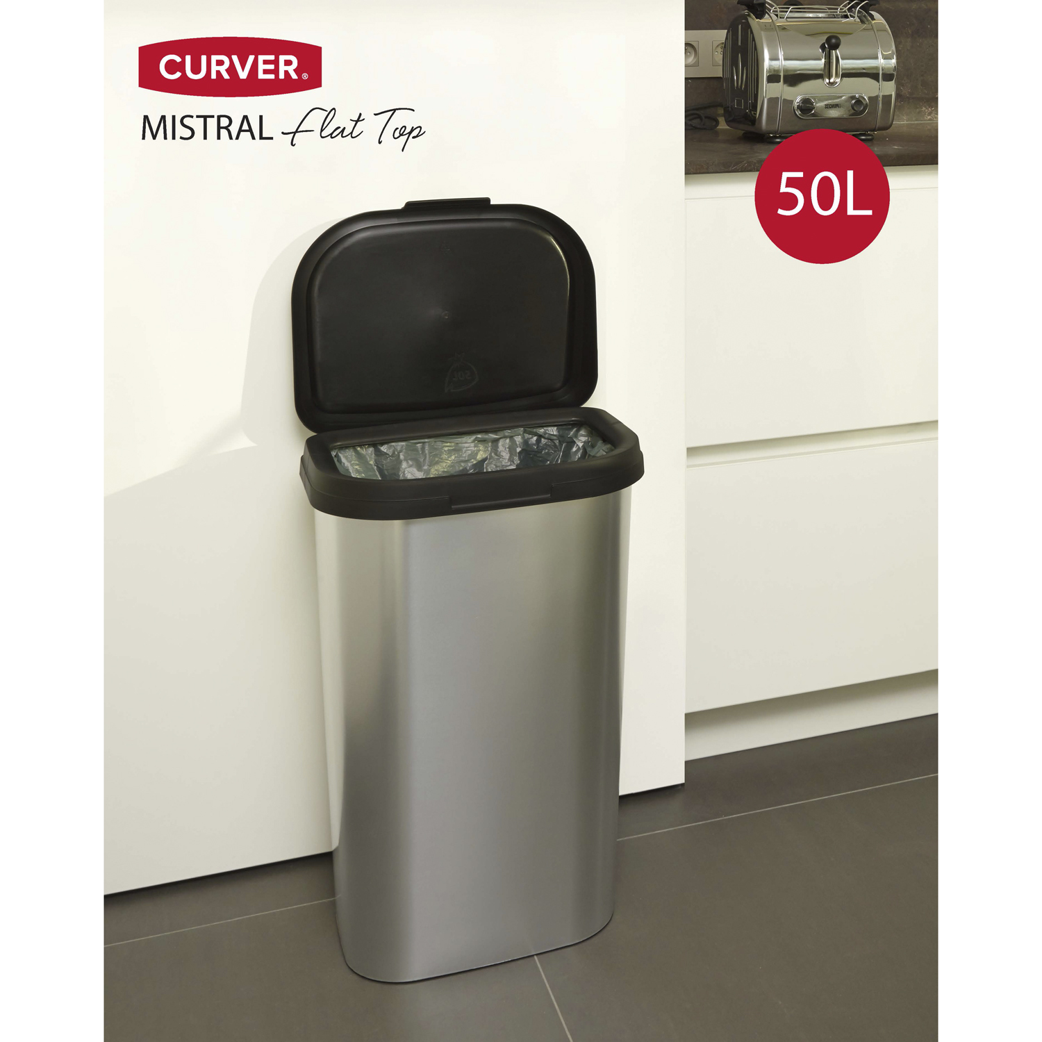 Curver Metal Effect Silver Mistral Swing Bin 50L Image 3