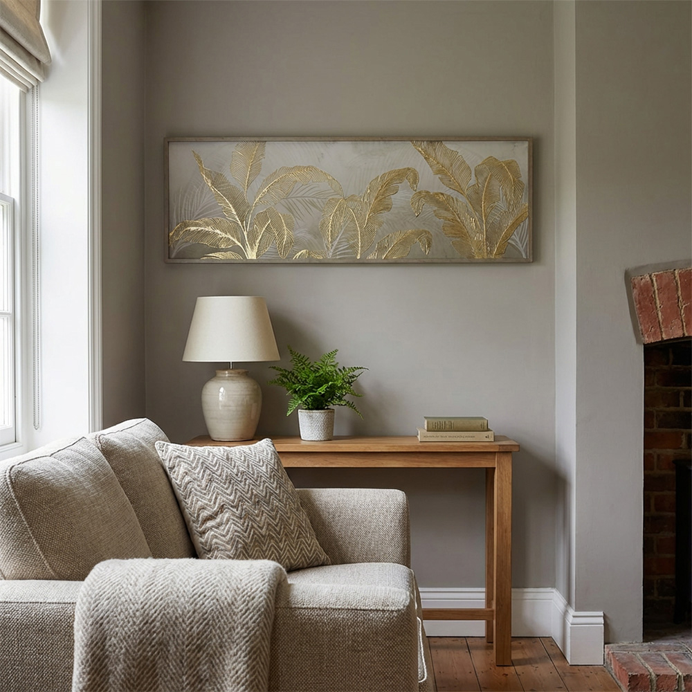 Embellished Gold Leaves Framed Print - Grey Image 4