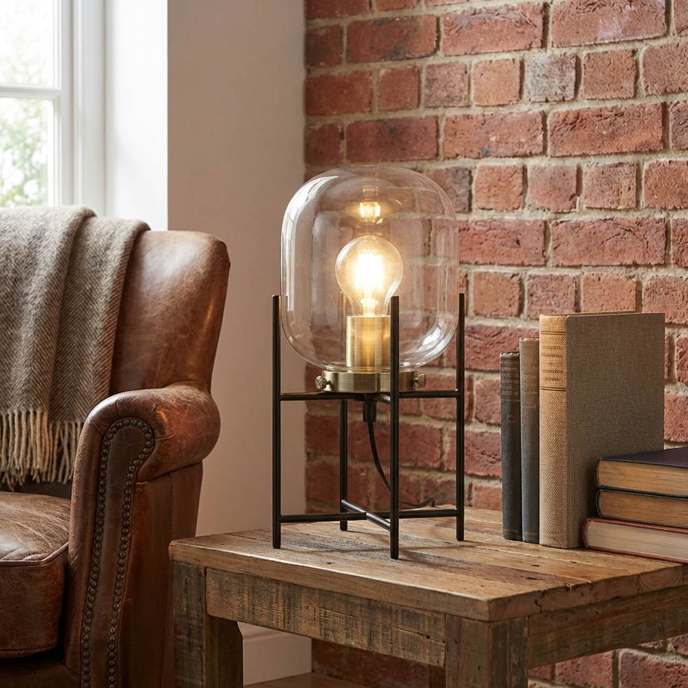 Oliver Black Glass Industrial Table Lamp Image 4