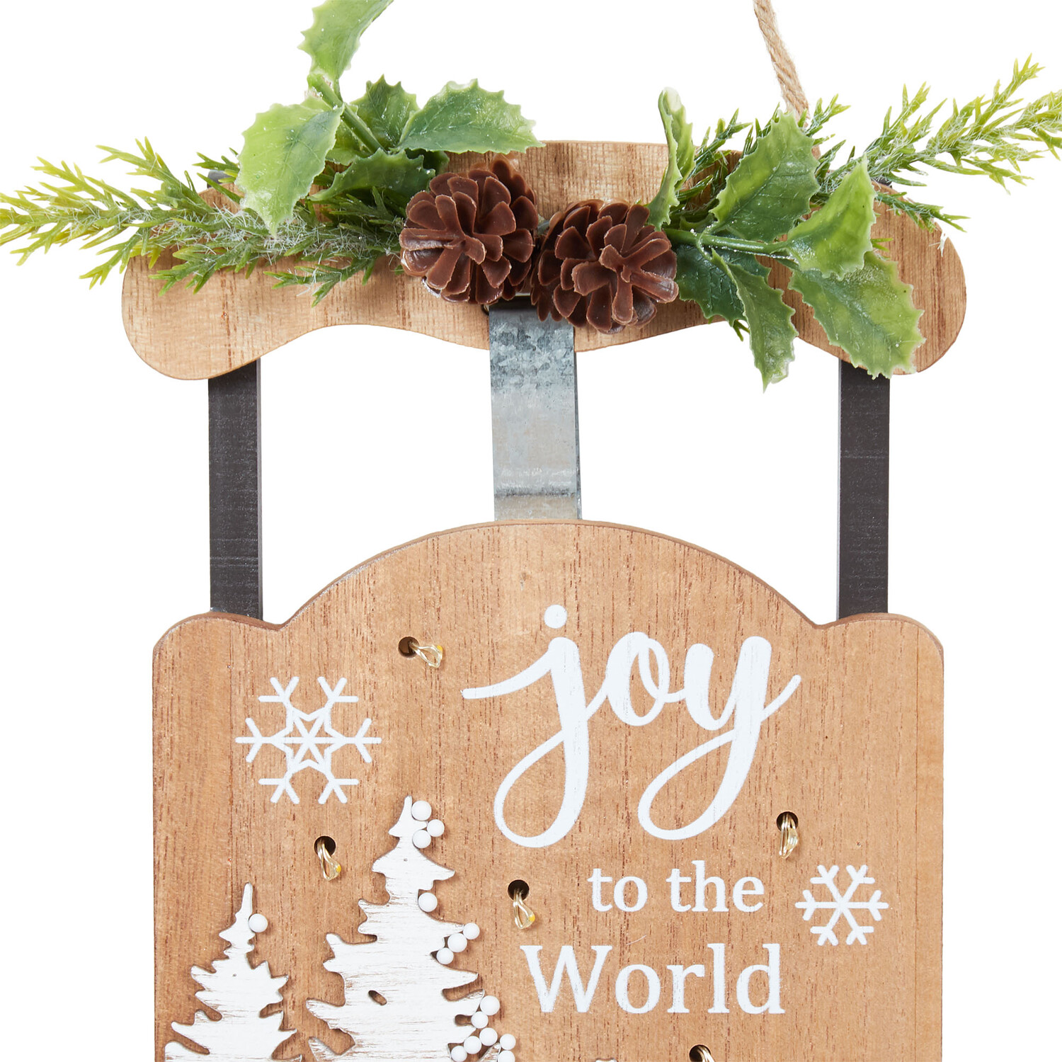 Scandi LED Hanging Sleigh Plaque - Wood Image 6