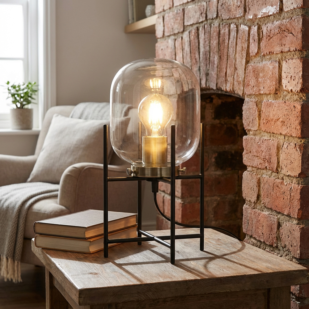 Oliver Black Glass Industrial Table Lamp Image 5