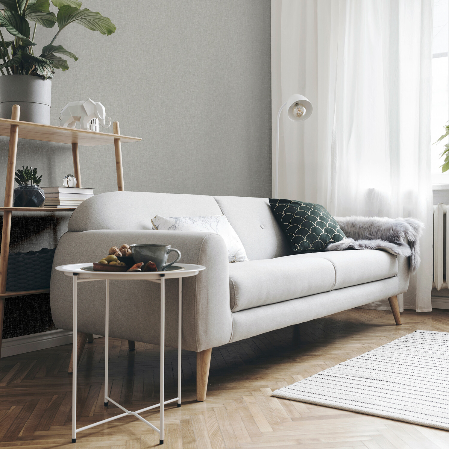 Linen Textured Wallpaper - Light Grey Image 2