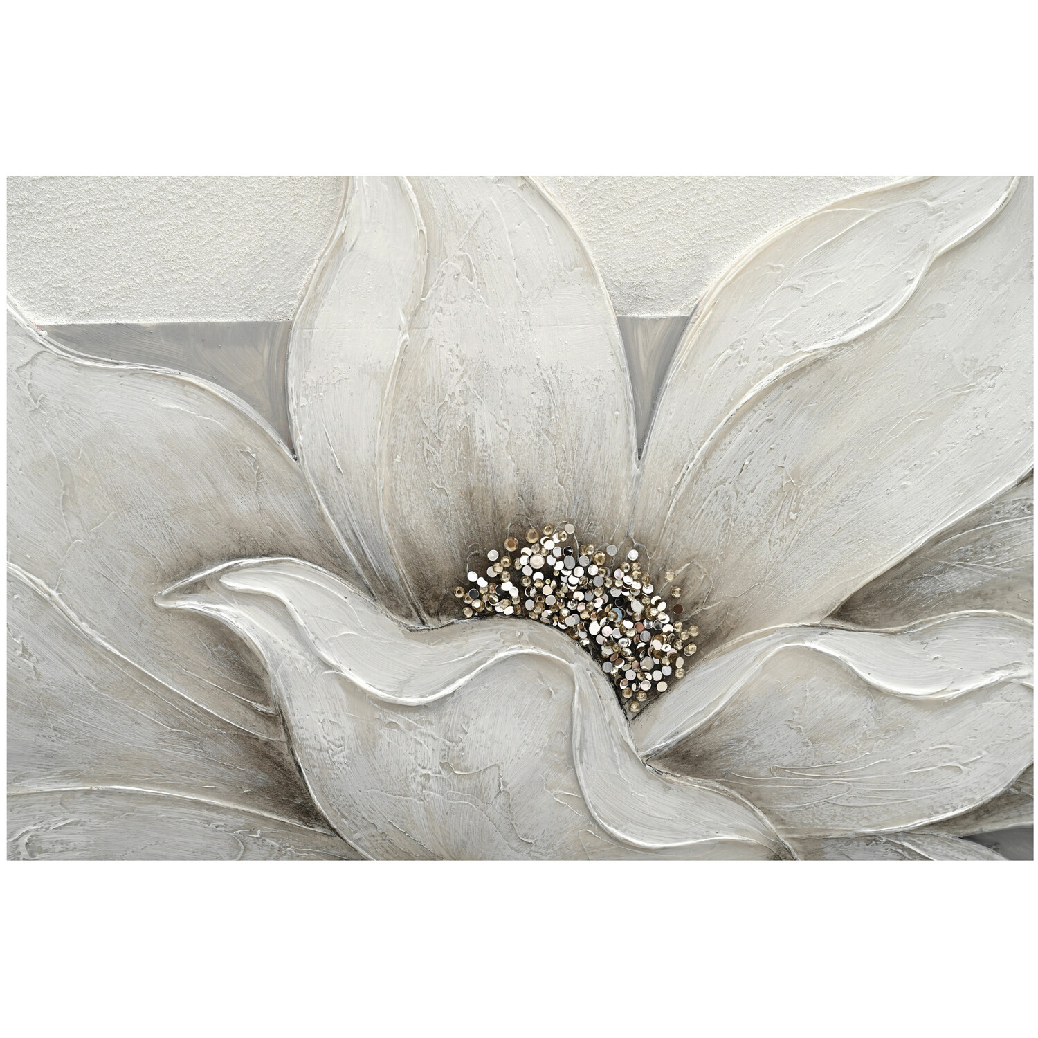 3D Embellished Soft Grey Flower Canvas - White and Grey Image 3