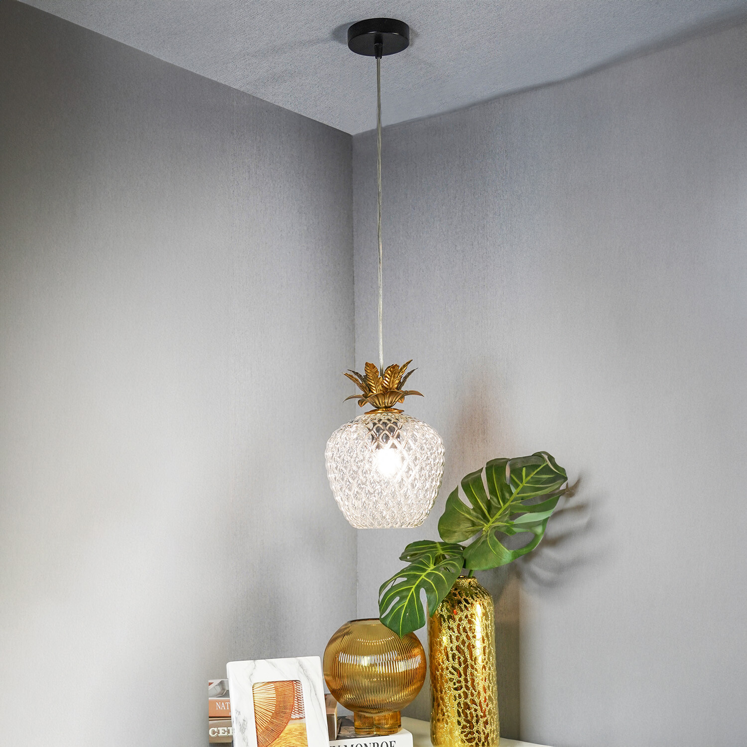 Pineapple Electrical Fitting - Clear and Gold Image 2