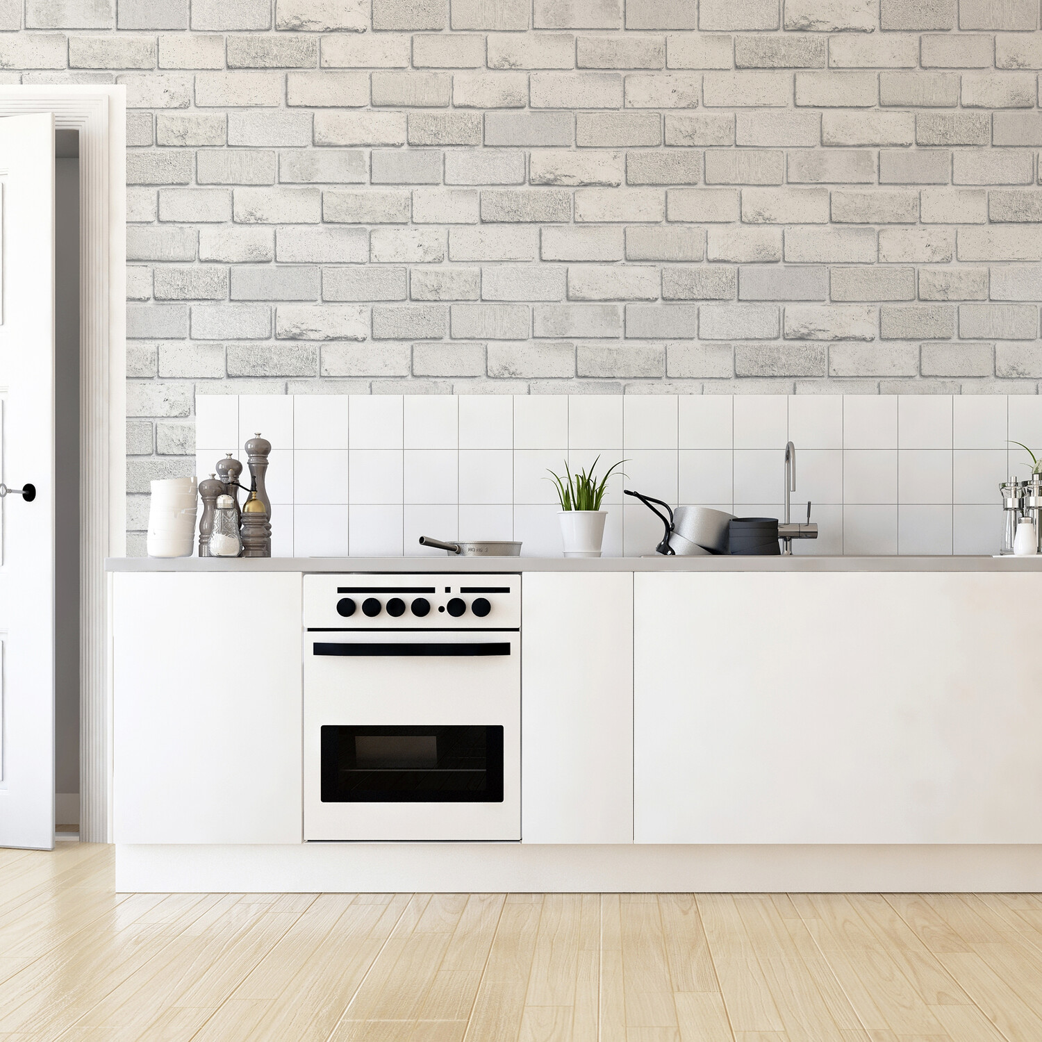 Diamond Textured Brick Wallpaper - White Image 5