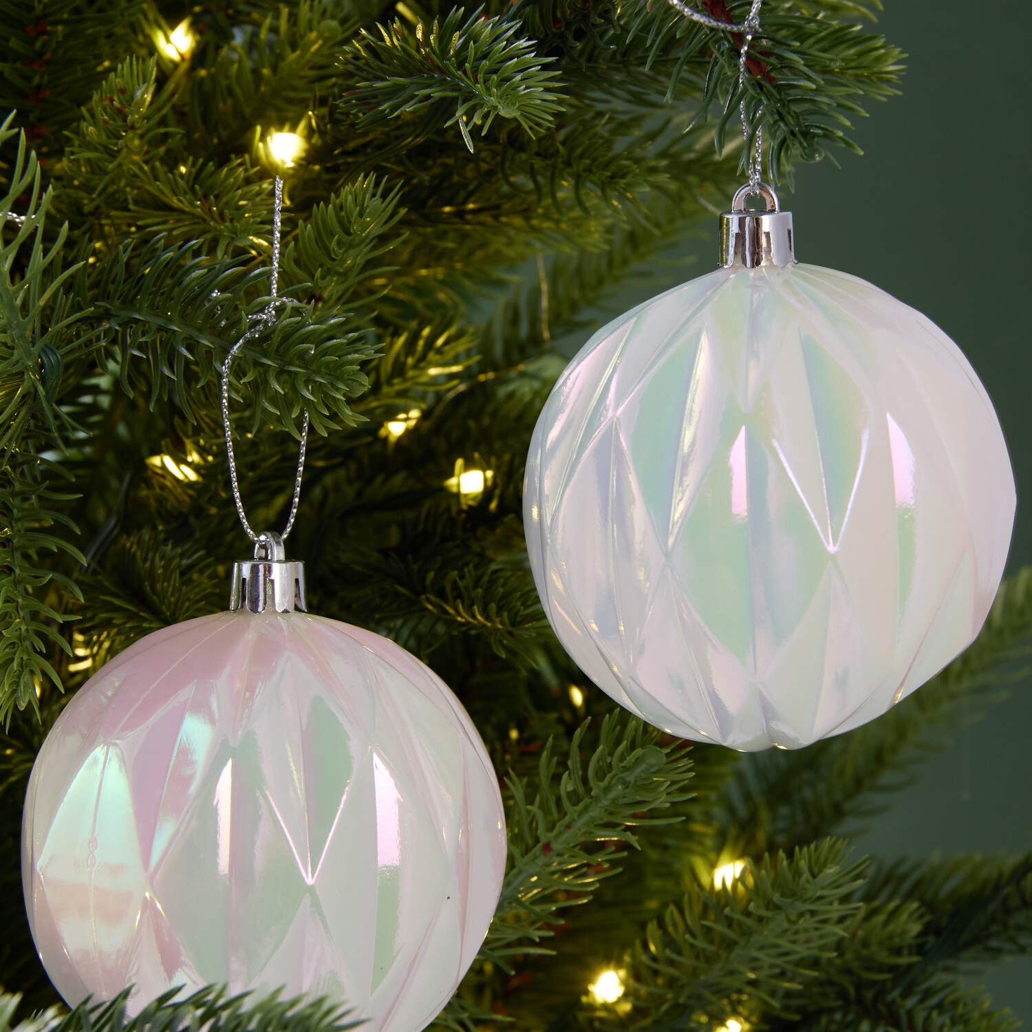 Pack of 4 Iridescent Baubles White Image 3