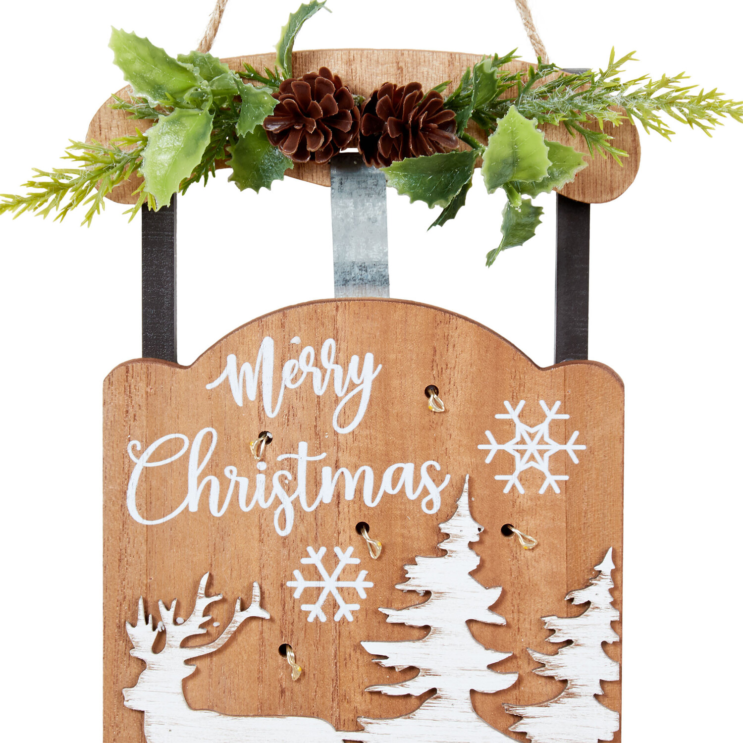 Scandi LED Hanging Sleigh Plaque - Wood Image 5