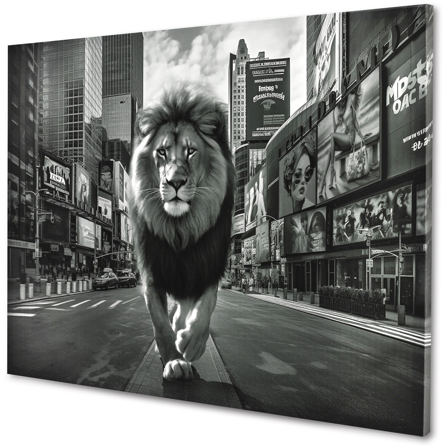 Monochrome Lion In The City Canvas - Grey Image 2