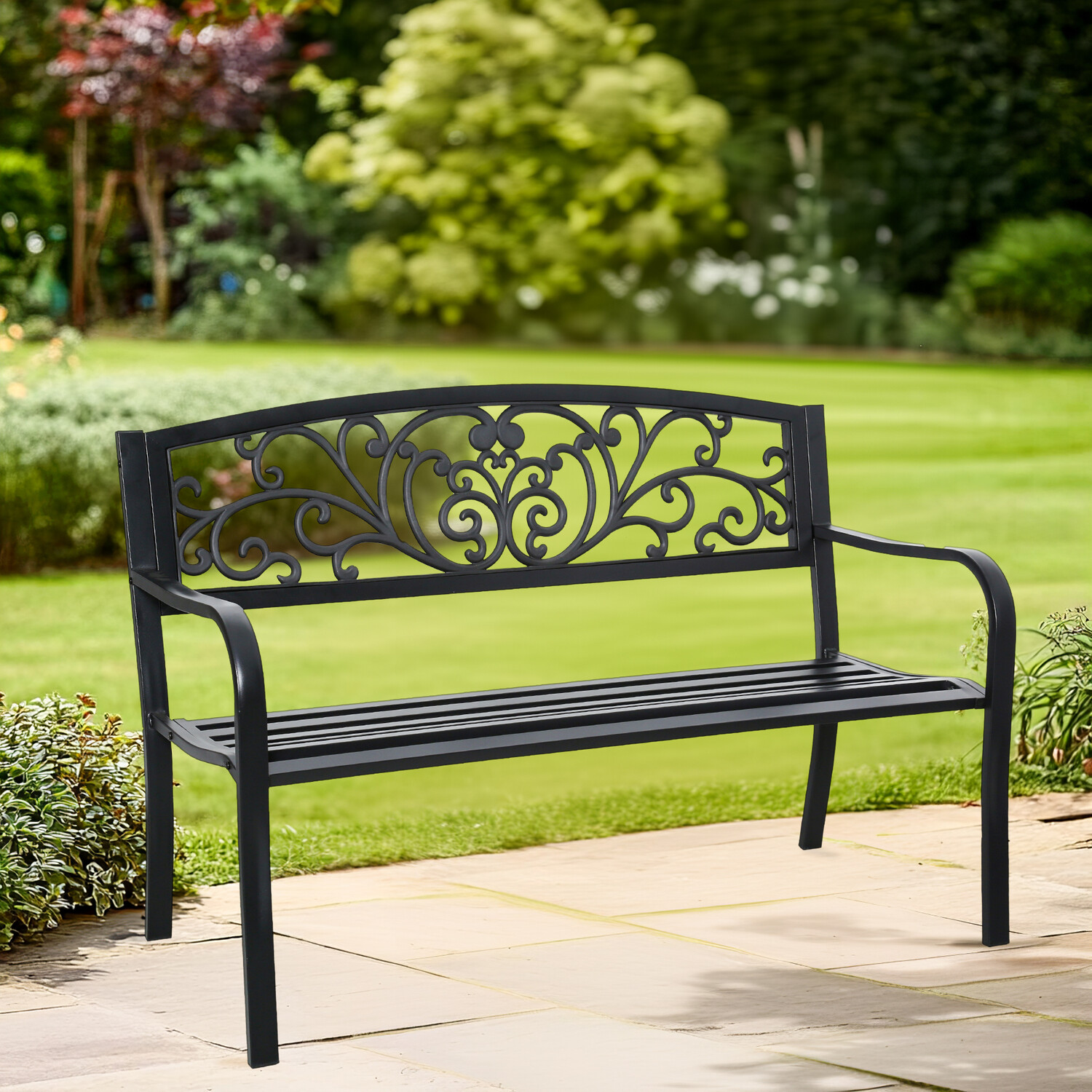 Evie Metal Garden Bench - Black Image 2