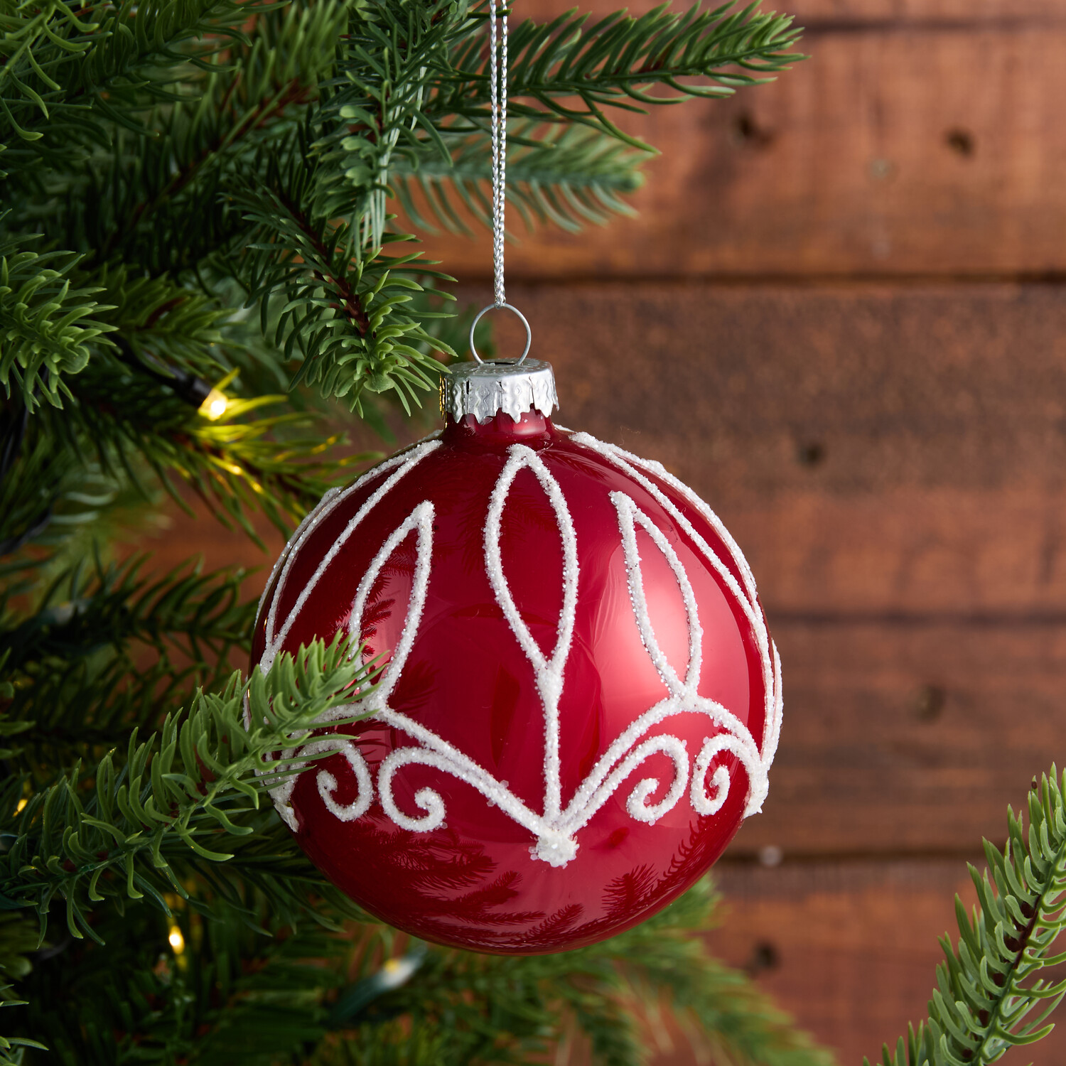 Ruby Red Glitter Pattern Bauble Image 3