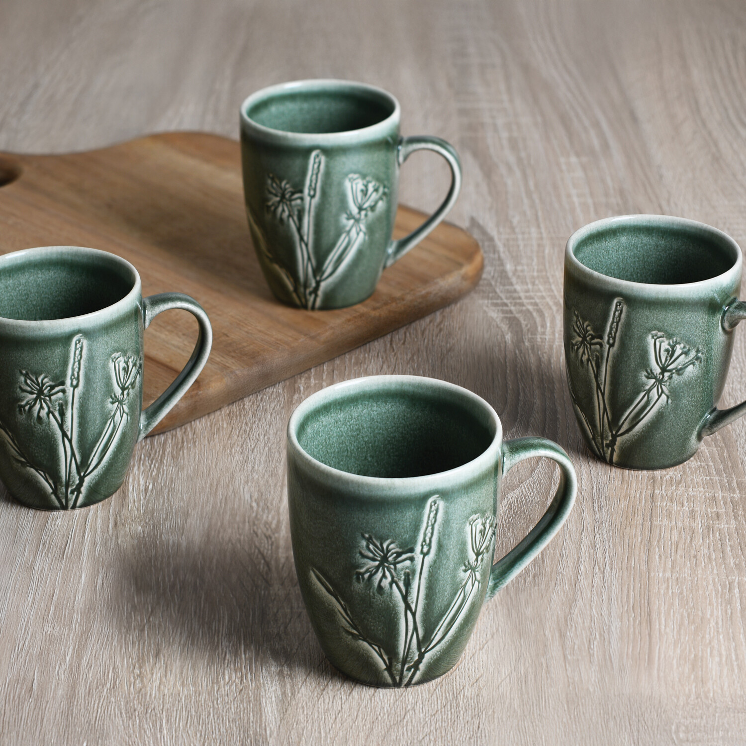 Pack of 4 Sage Embossed Decal Mugs - Green Image 2