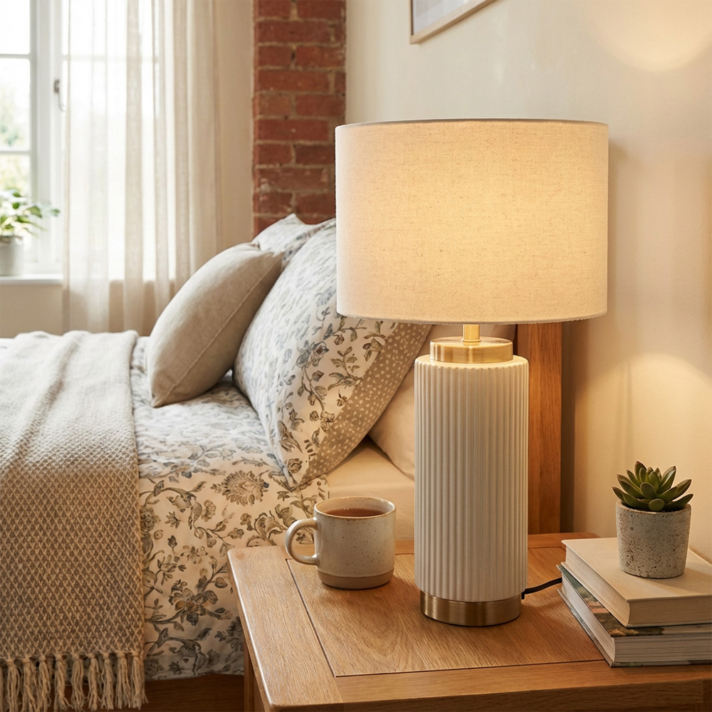 Clara White Ribbed Table Lamp Image 3