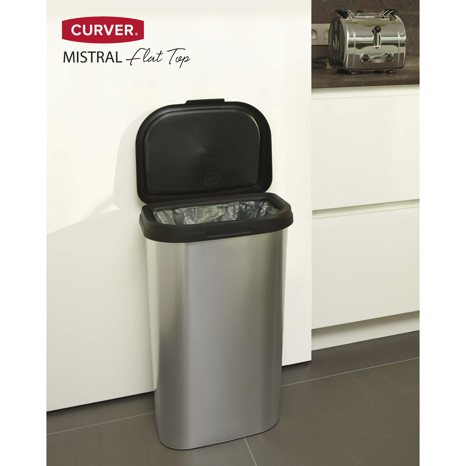Curver Metal Effect Silver Mistral Swing Bin 50L Image 5