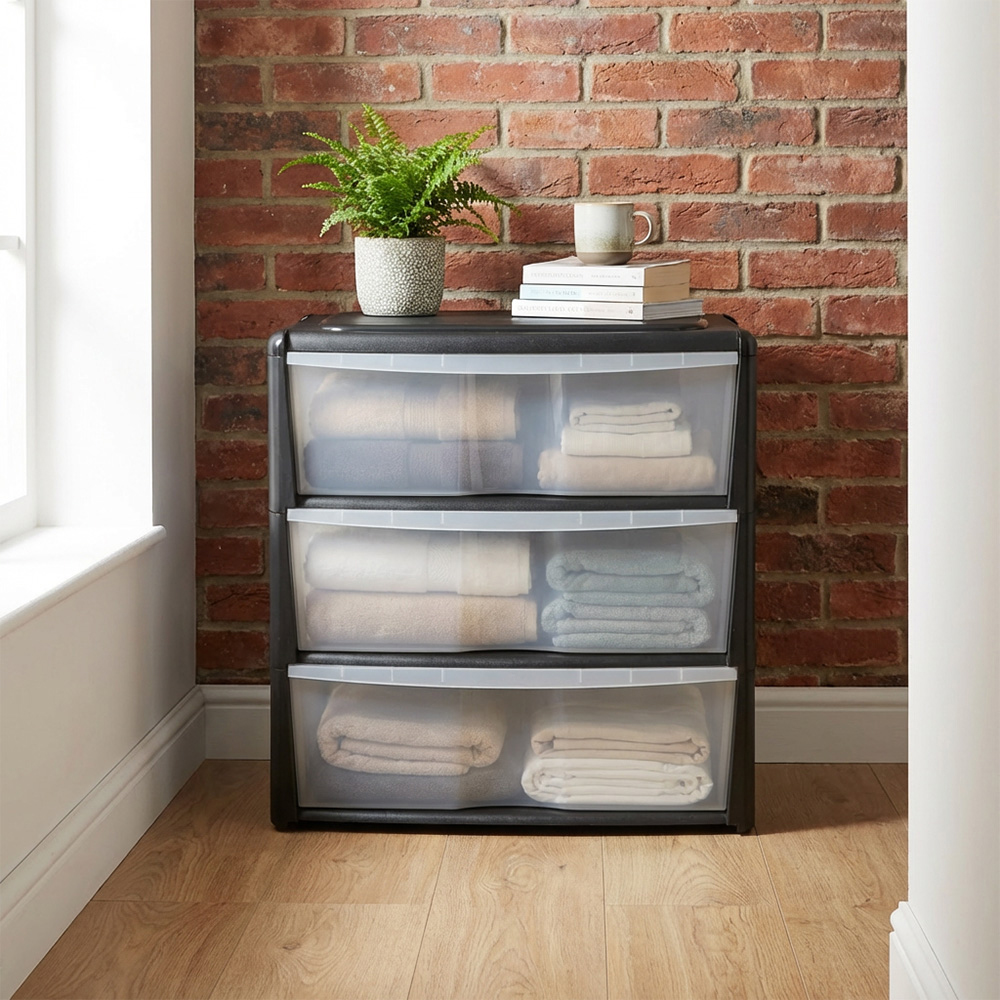 Black 3 Drawer Wide Storage Unit Image 7