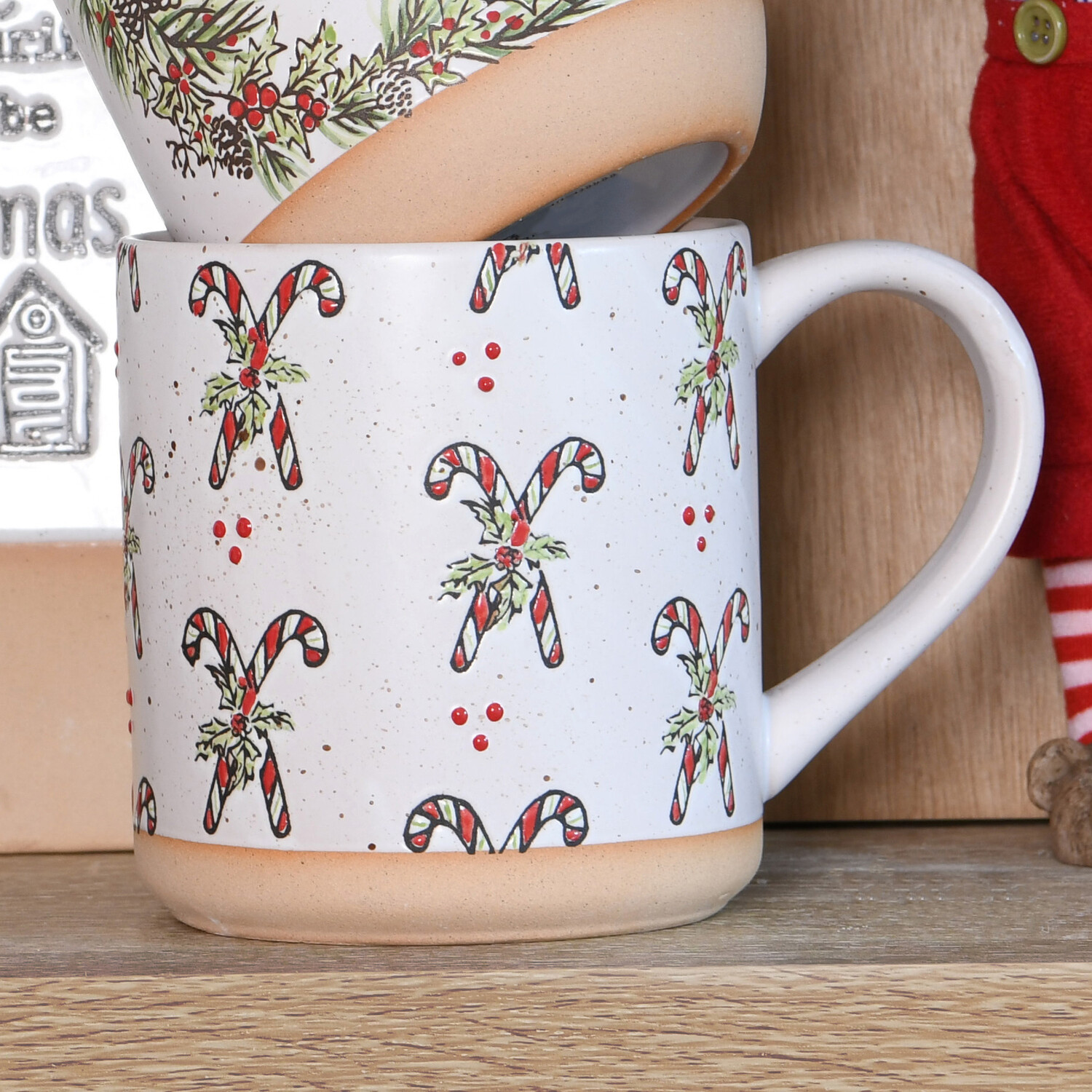 Festive Stone Candy Cane Mug - White Image 2