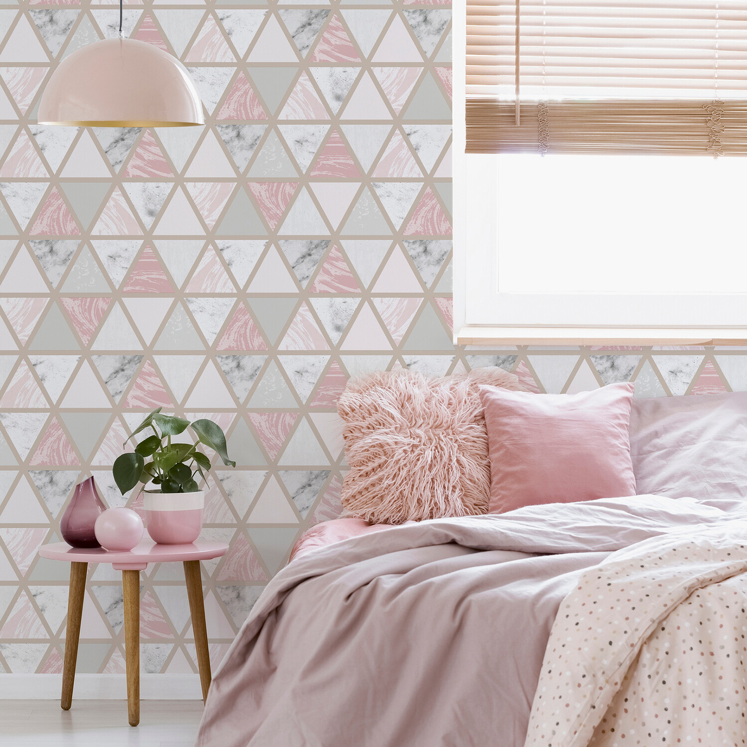 Marble Geometrical Wallpaper - Pink Grey Image 2