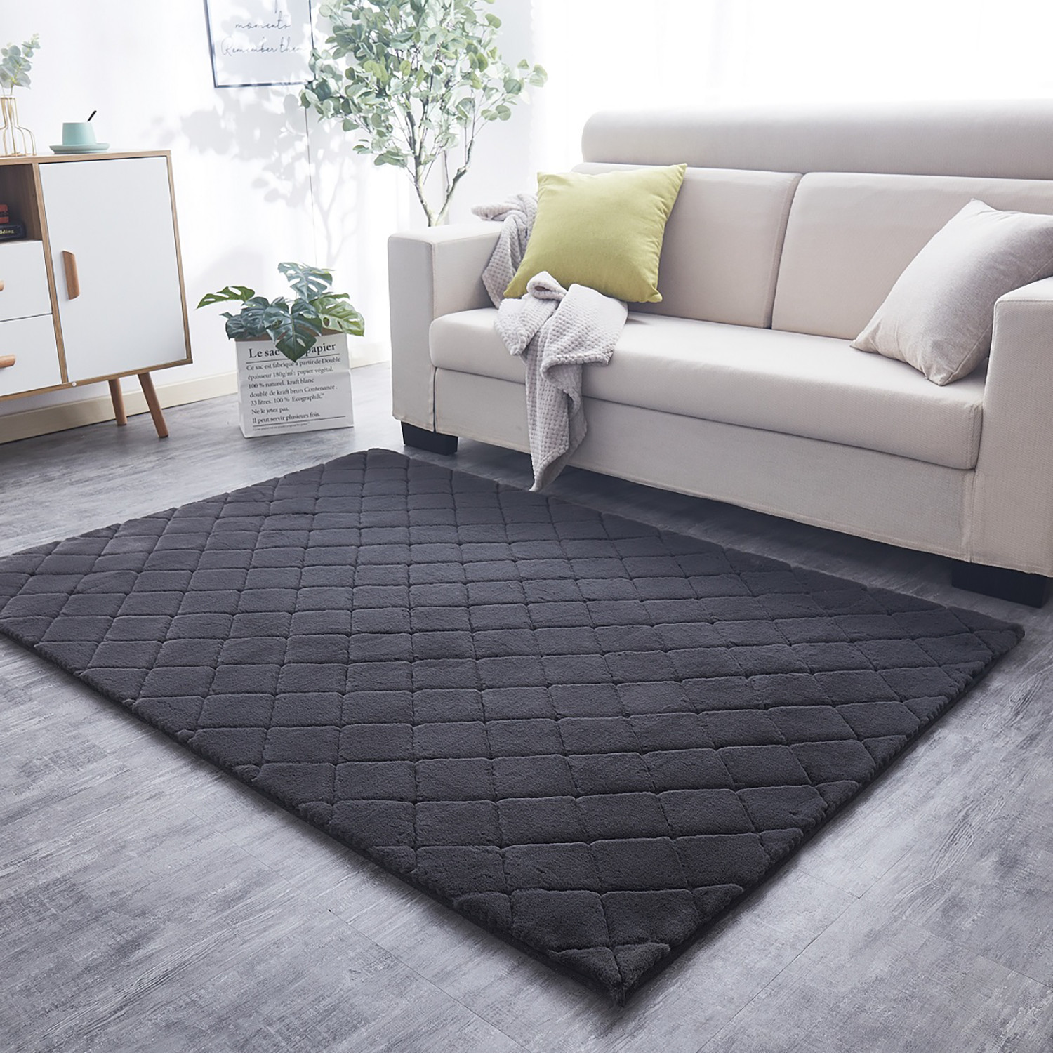 Milly Grey Faux Rabbit Fur Pile Rug Image 4