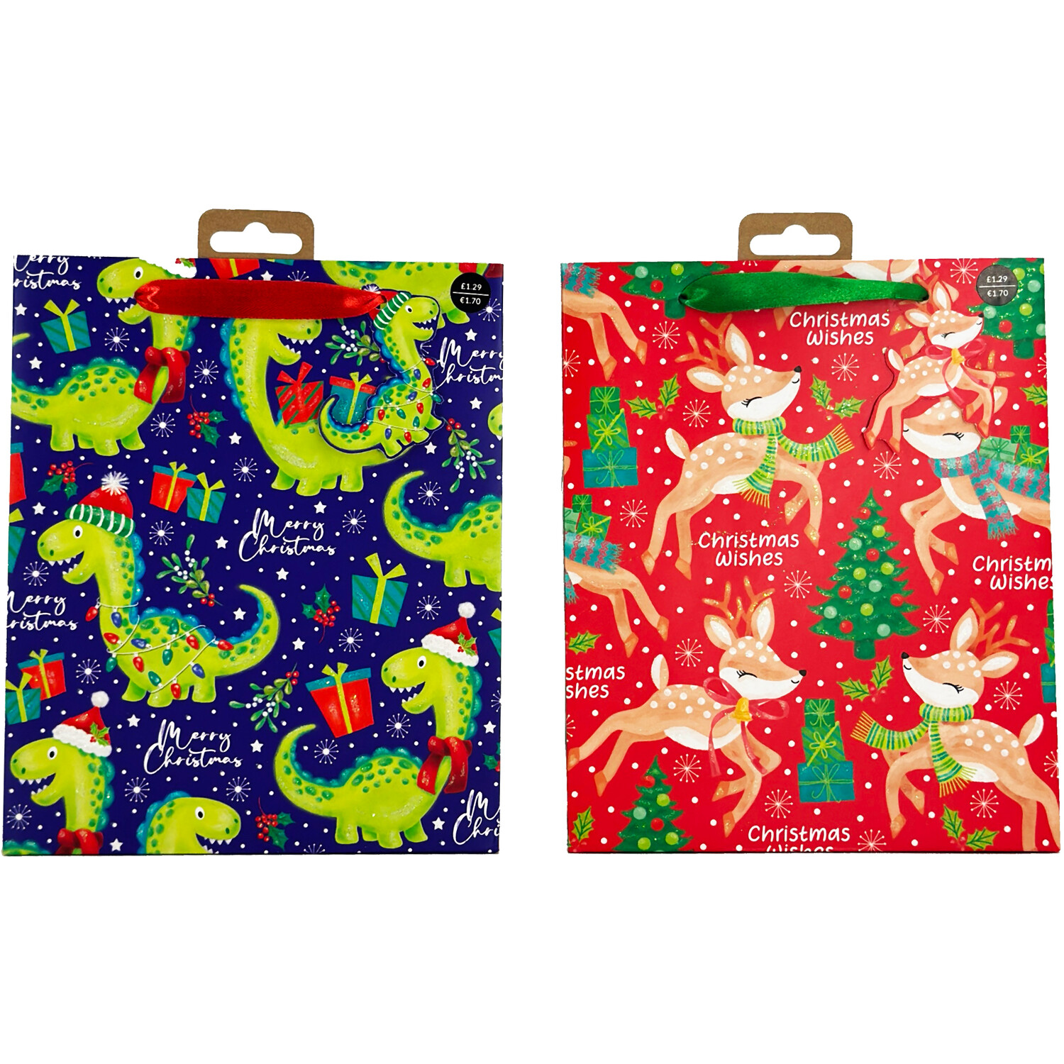 Festive Dinosaur or Reindeer Kids Gift Bag Large Image 2