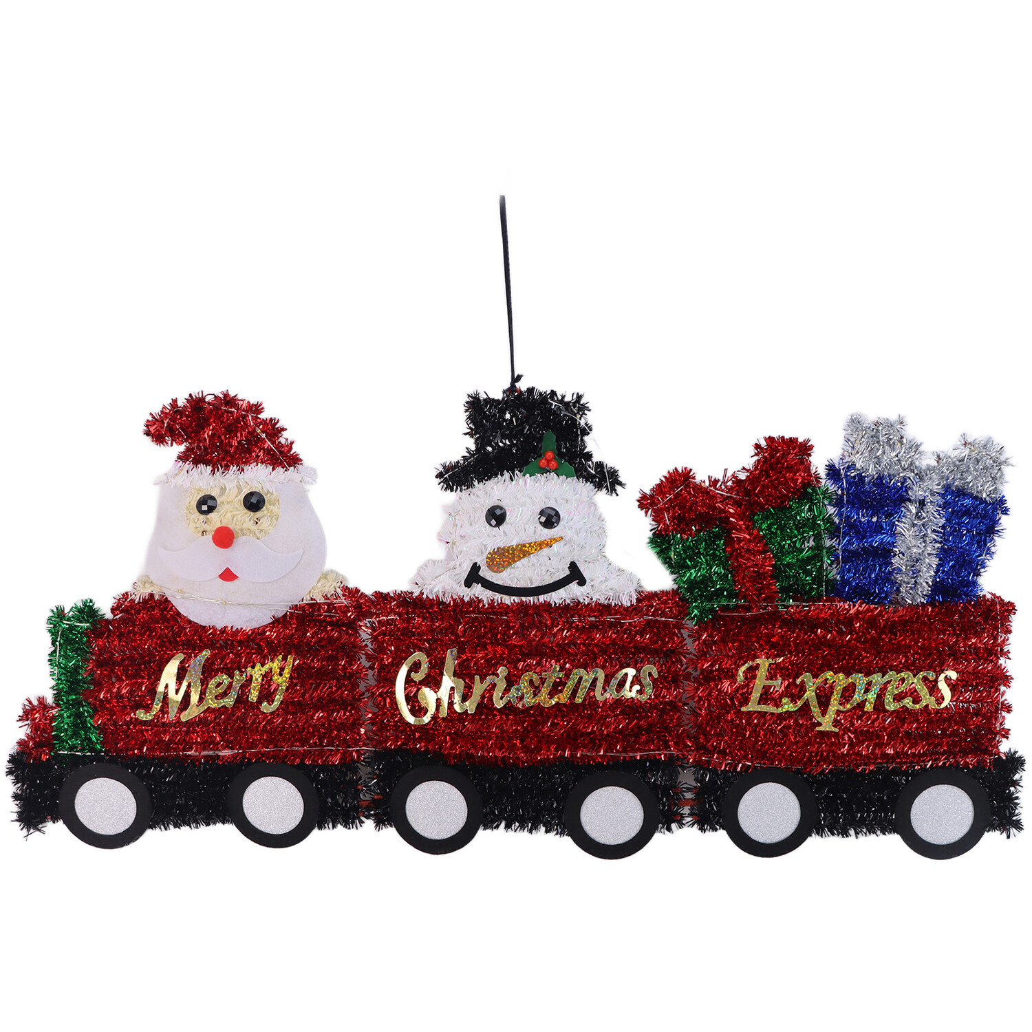Christmas Tinsel Train Decoration with LED Red Image 1