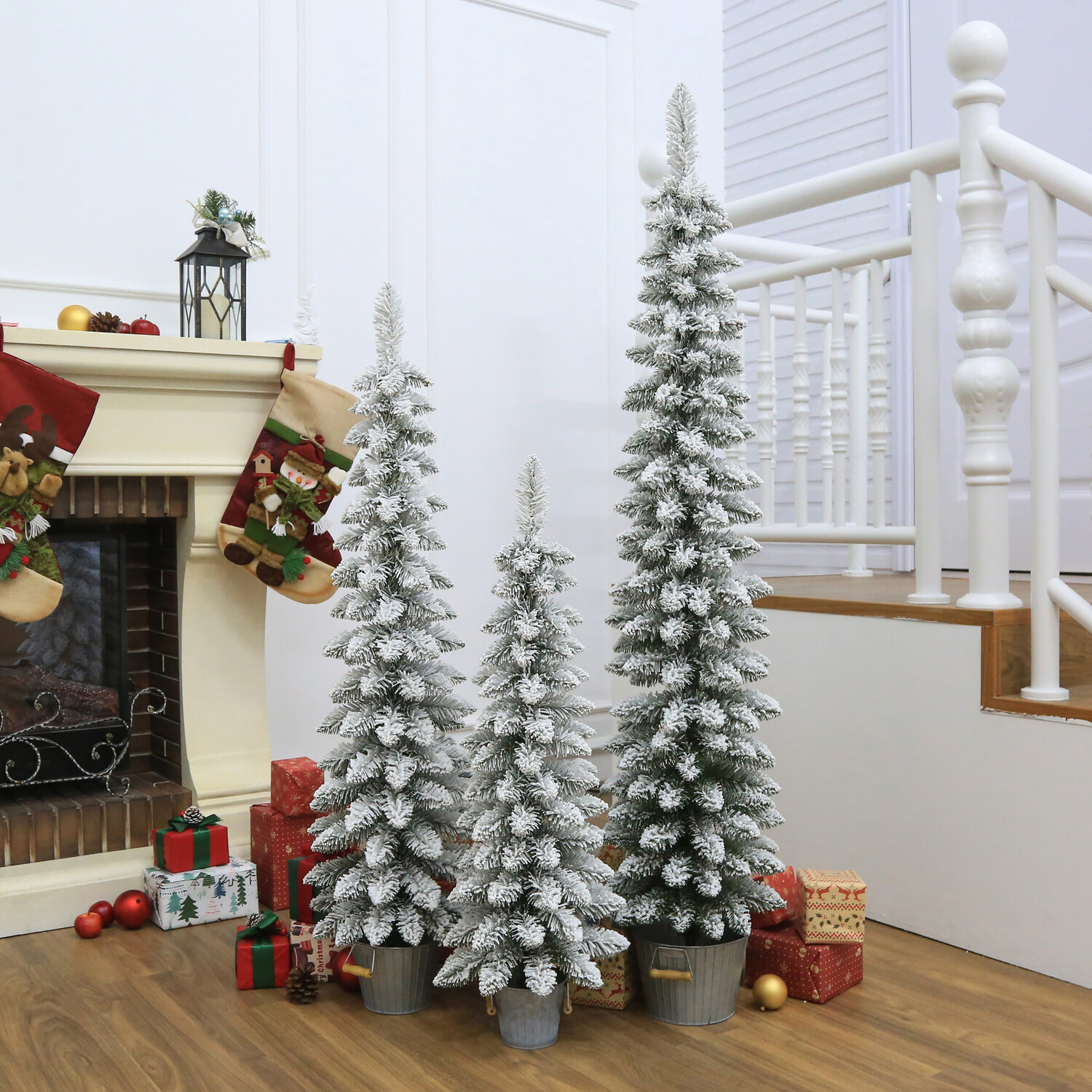 Set of 3 Downswept Flocked Trees - White Image 2