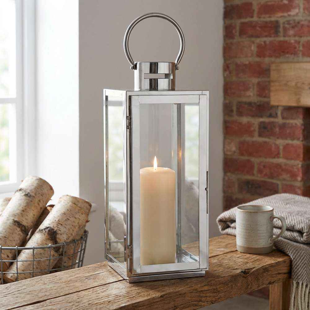 Silver Stainless Steel and Glass Lantern Image 7