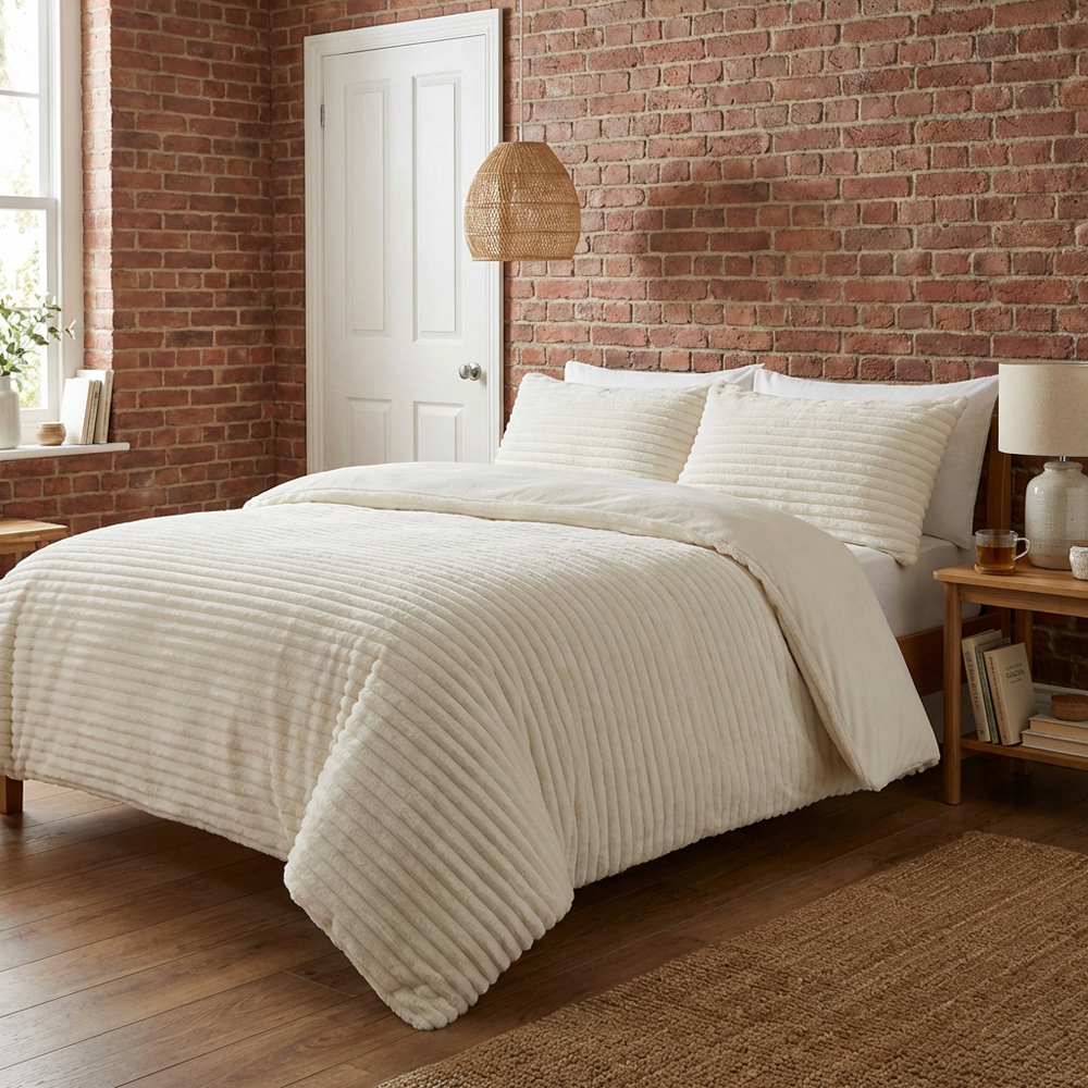 Colorado Faux Fur Duvet Set Ivory King Image 5