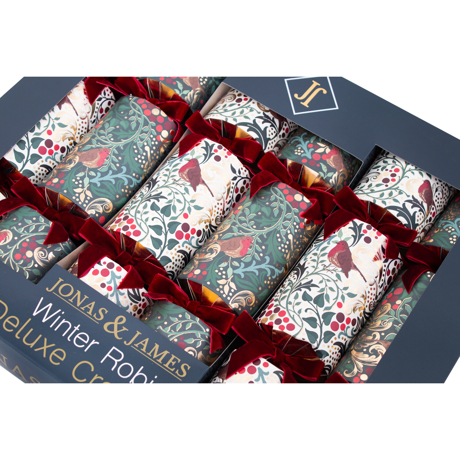 Pack of 6 Winter Robin Deluxe Crackers Green and Cream Image 4