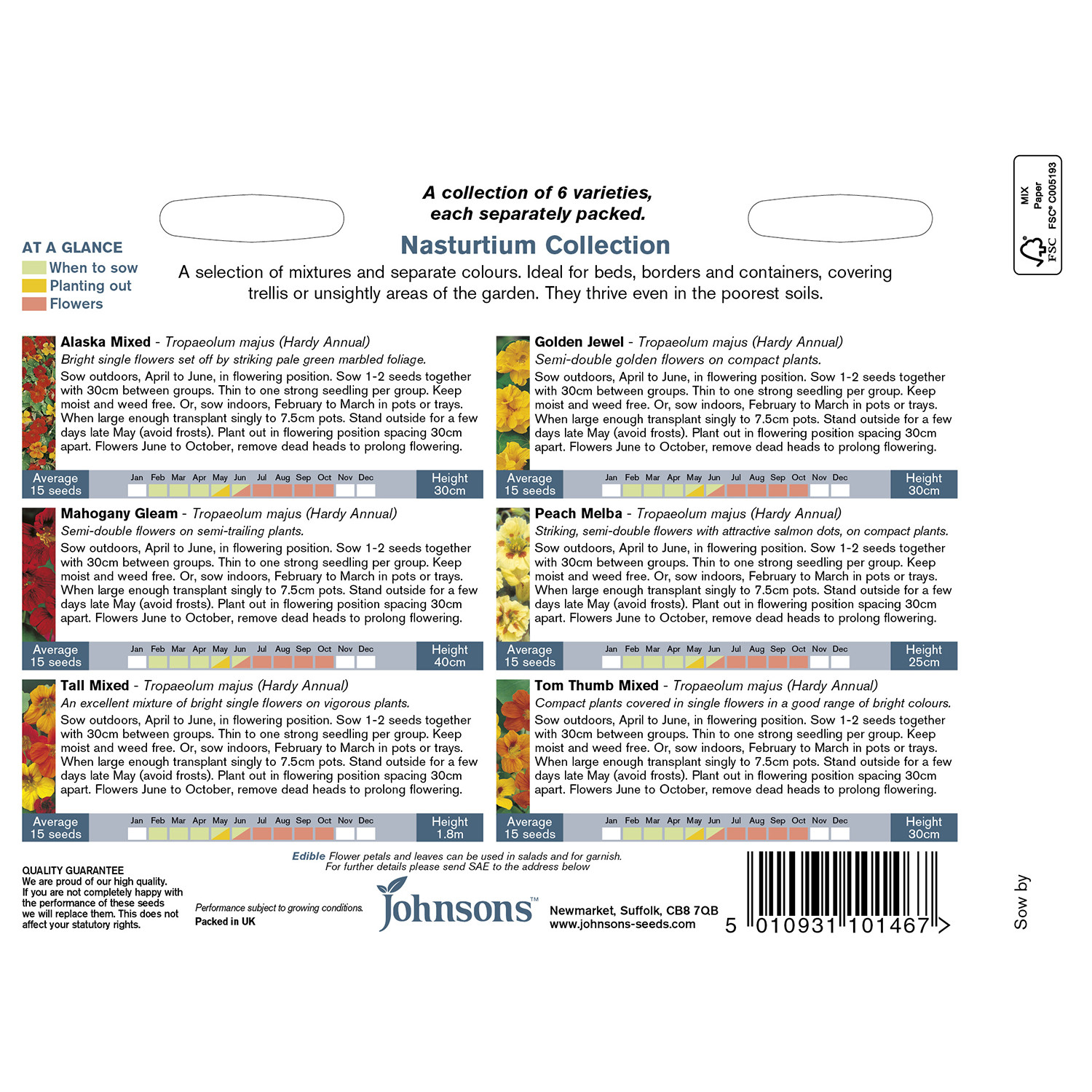 Johnsons Pack of Nasturtium Collection Flower Seeds Image 2