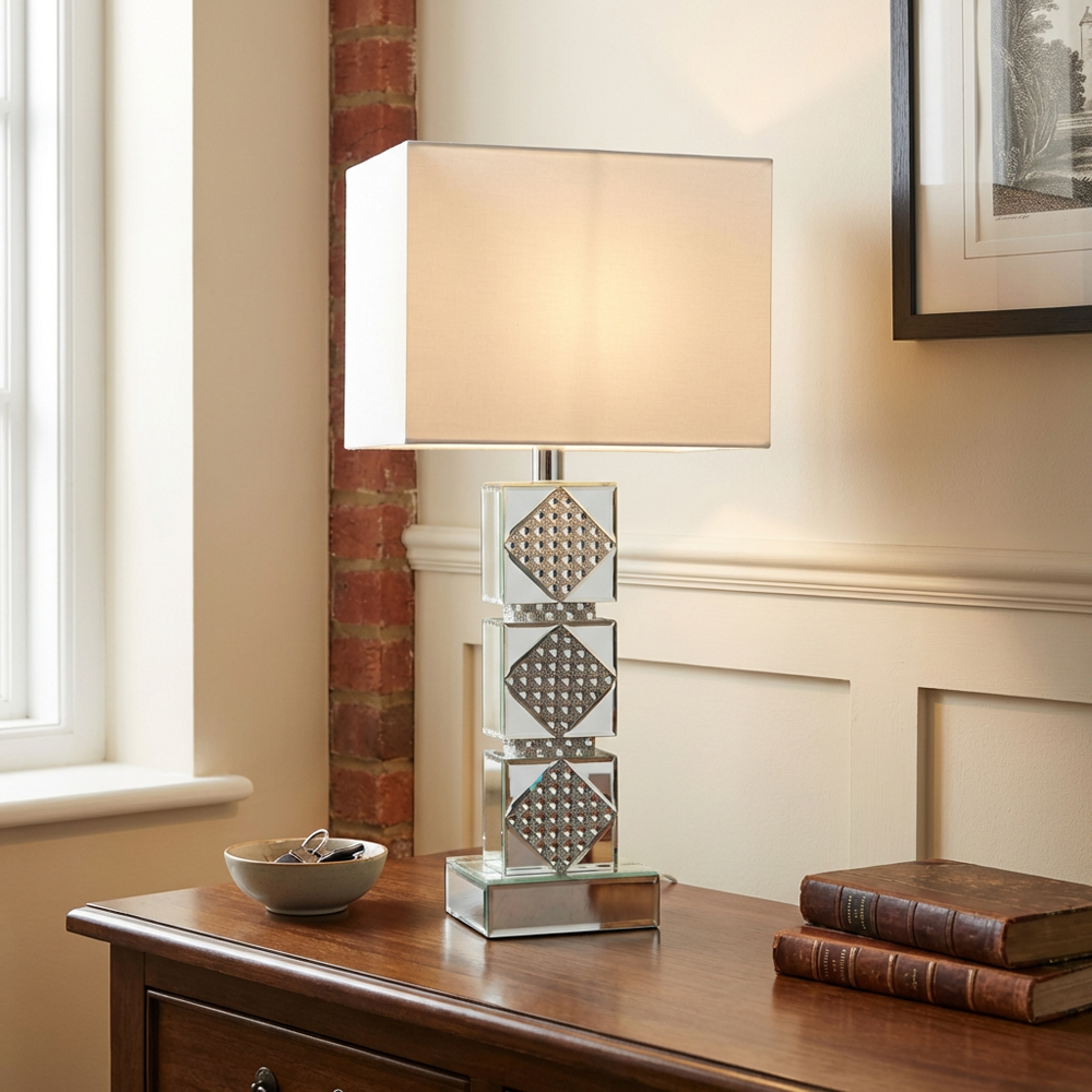 Boutique Collection Tallulah White Crystal Mirror Table Lamp Image 2