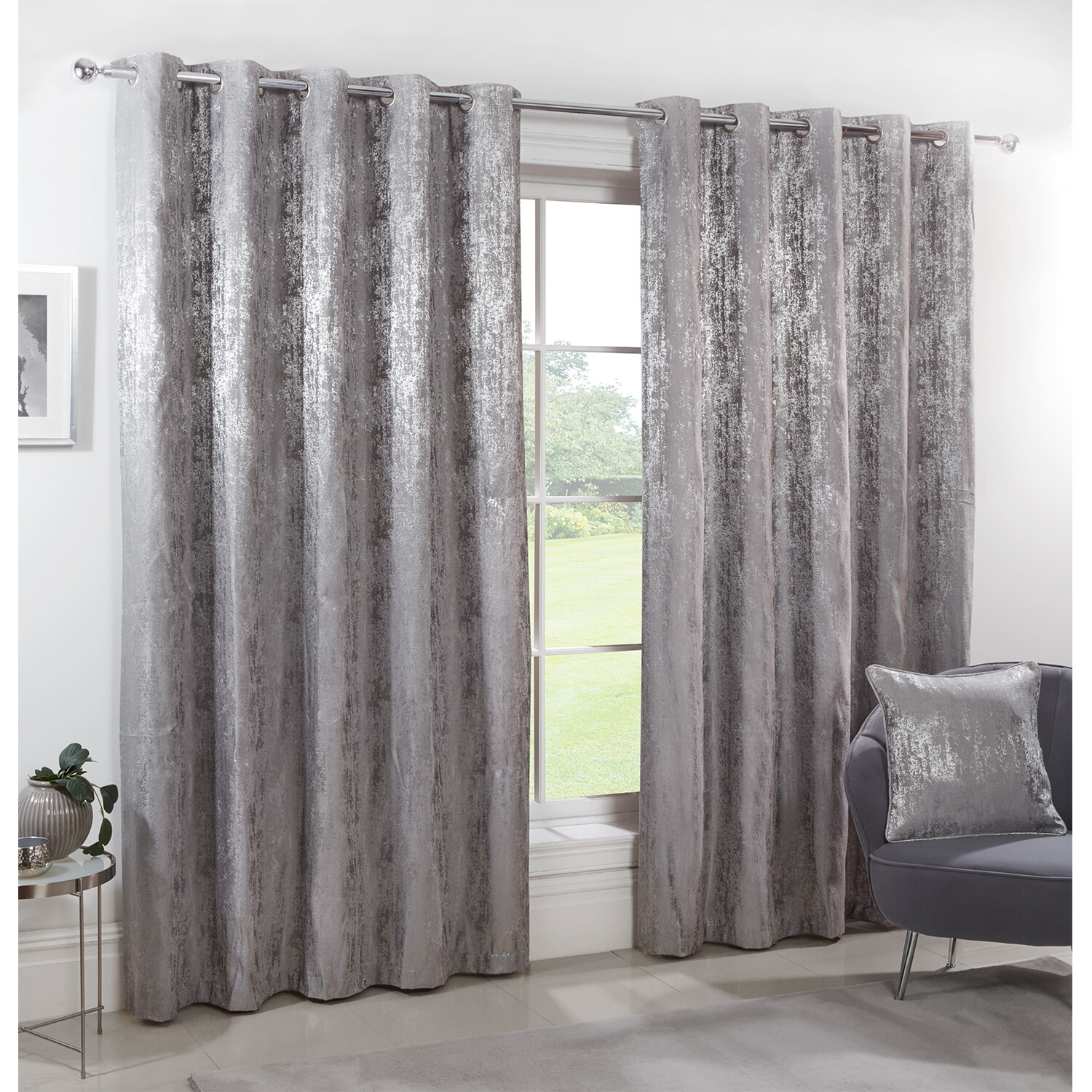 Divante Silver Agadir Jacquard Eyelet Curtains 187 x 168cm Image 2