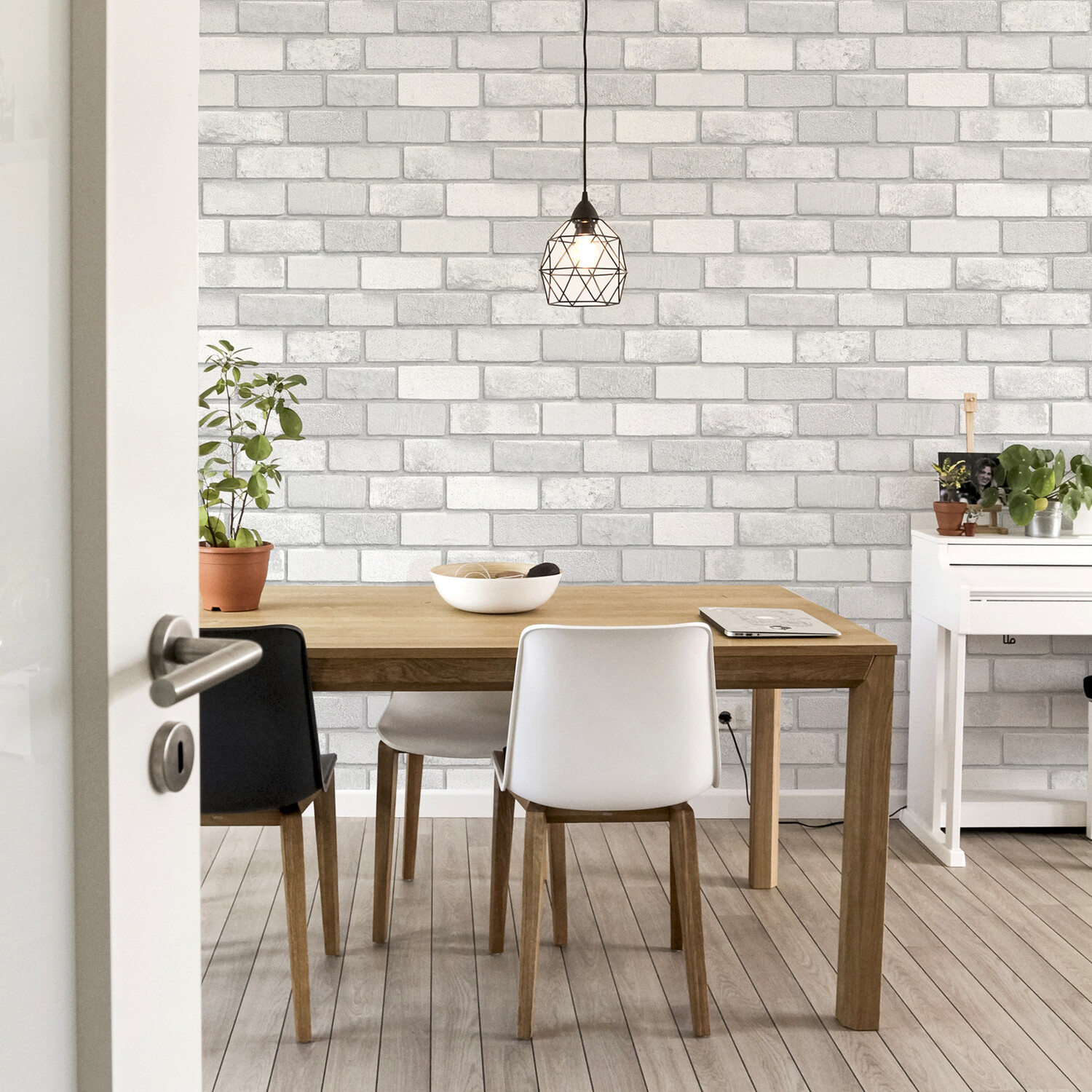 Diamond Textured Brick Wallpaper - White Image 6