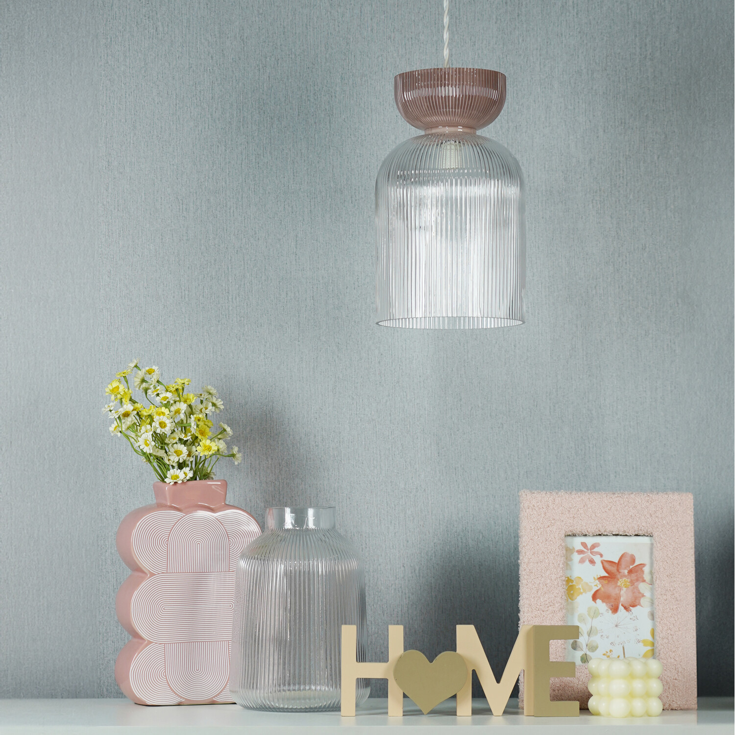 Cerelia Glass Pendant - Pink and Clear Image 9