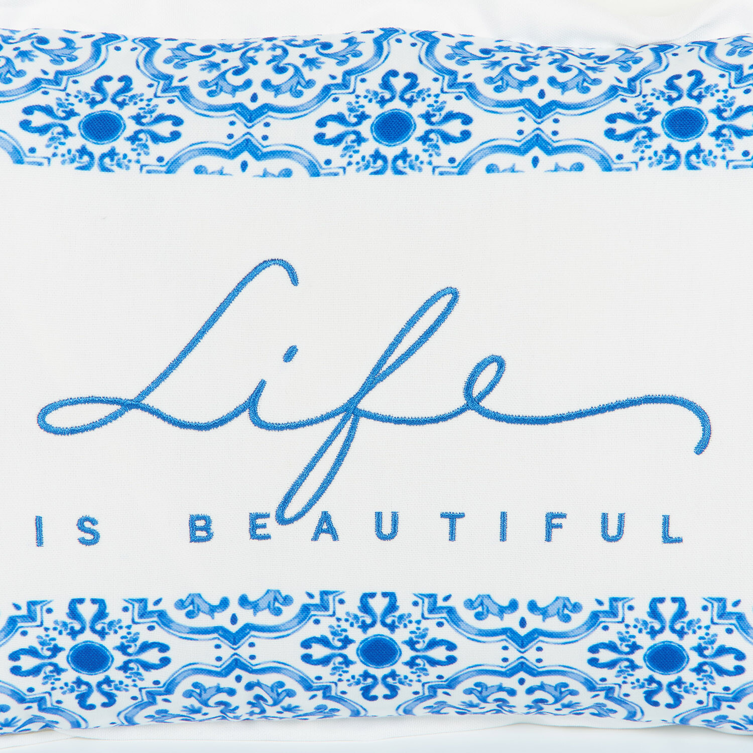 Dolce Vita Life is Beautiful Outdoor Cushion - White and Blue Image 4