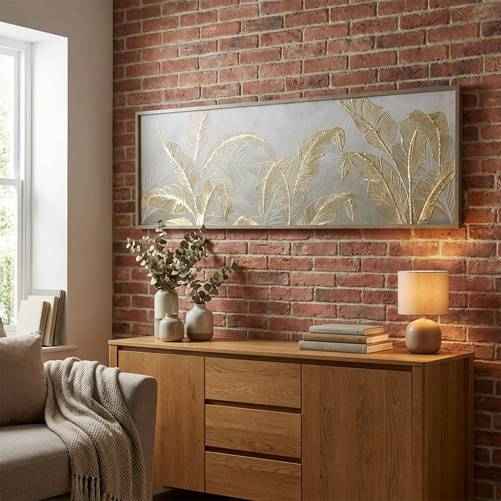 Embellished Gold Leaves Framed Print - Grey Image 5